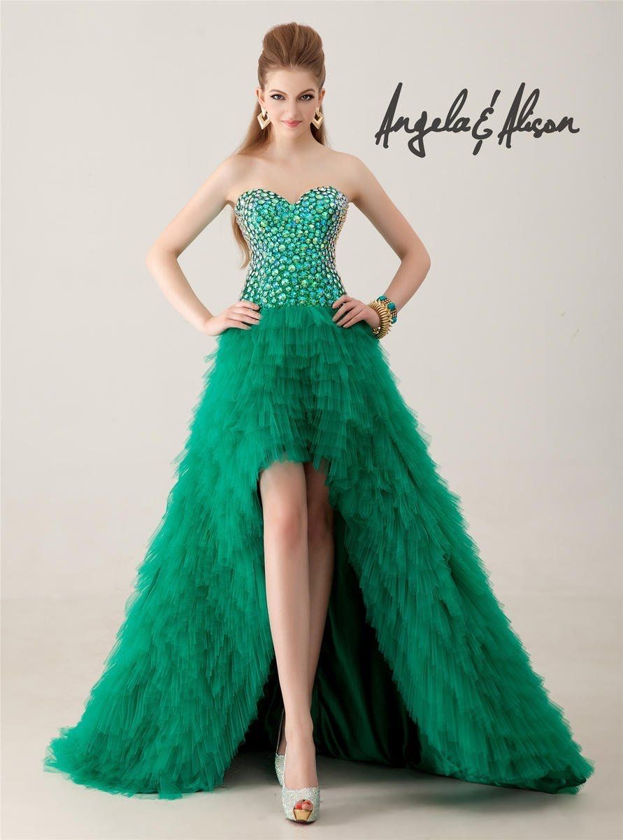 Style 41011 Angela and Alison Size 4 Prom Green A-line Dress on Queenly