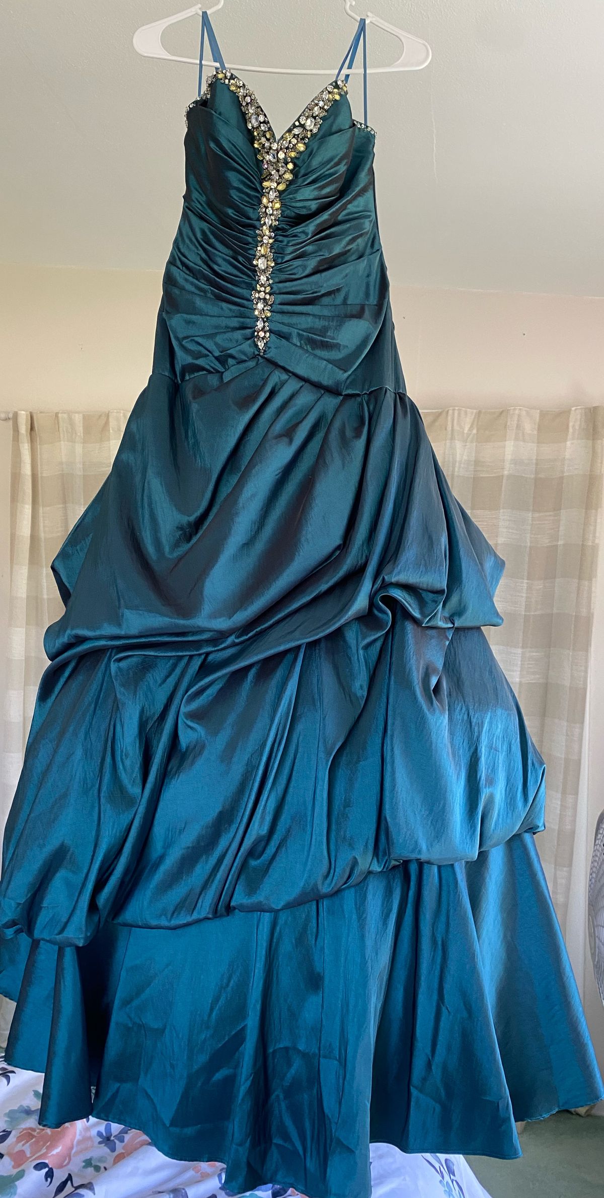 Size 12 Prom Strapless Blue Ball Gown on Queenly