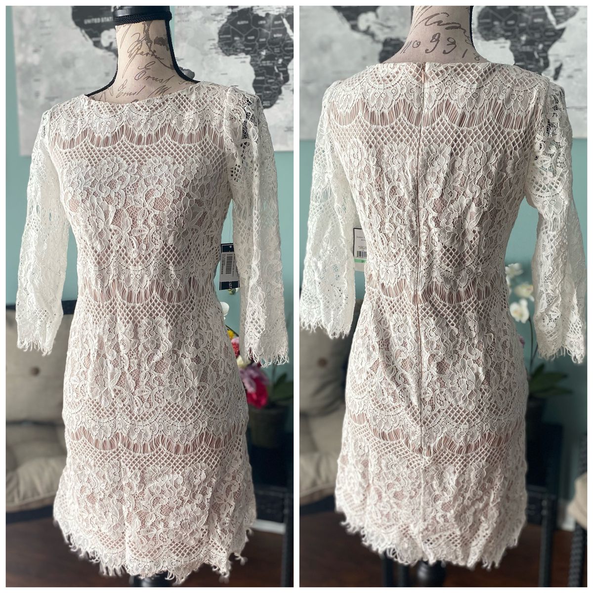Size 8 Prom Long Sleeve Lace White Cocktail Dress on Queenly