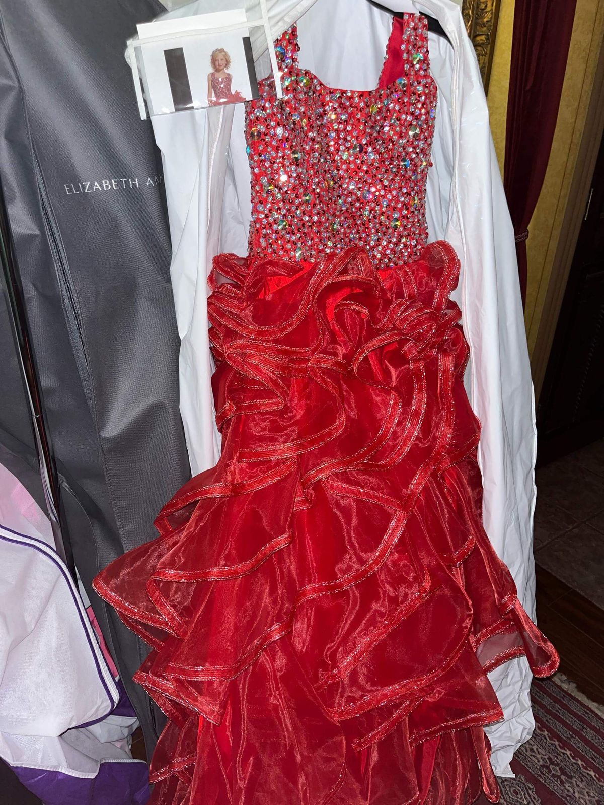 Girls Size 12 Prom Sequined Red Ball Gown on Queenly