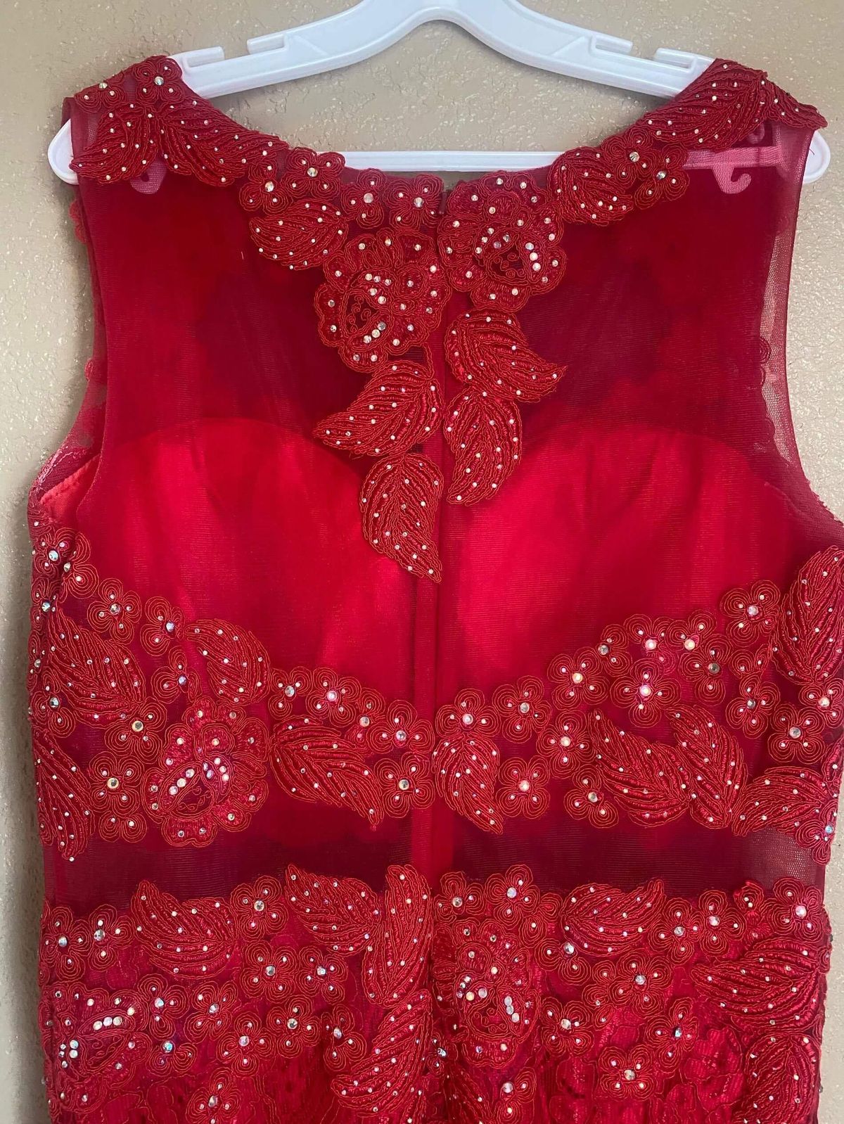 Size 12 Prom Sequined Red Mermaid Dress on Queenly