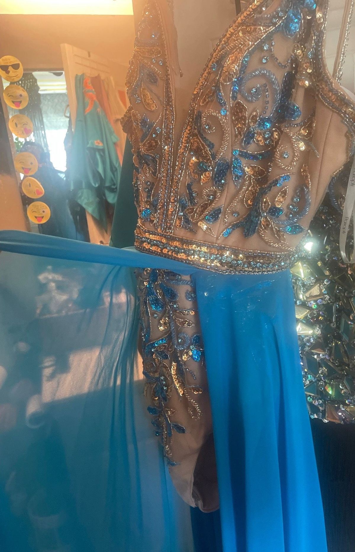 Panoply Size 2 Prom Sequined Turquoise Blue Dress With Train on Queenly