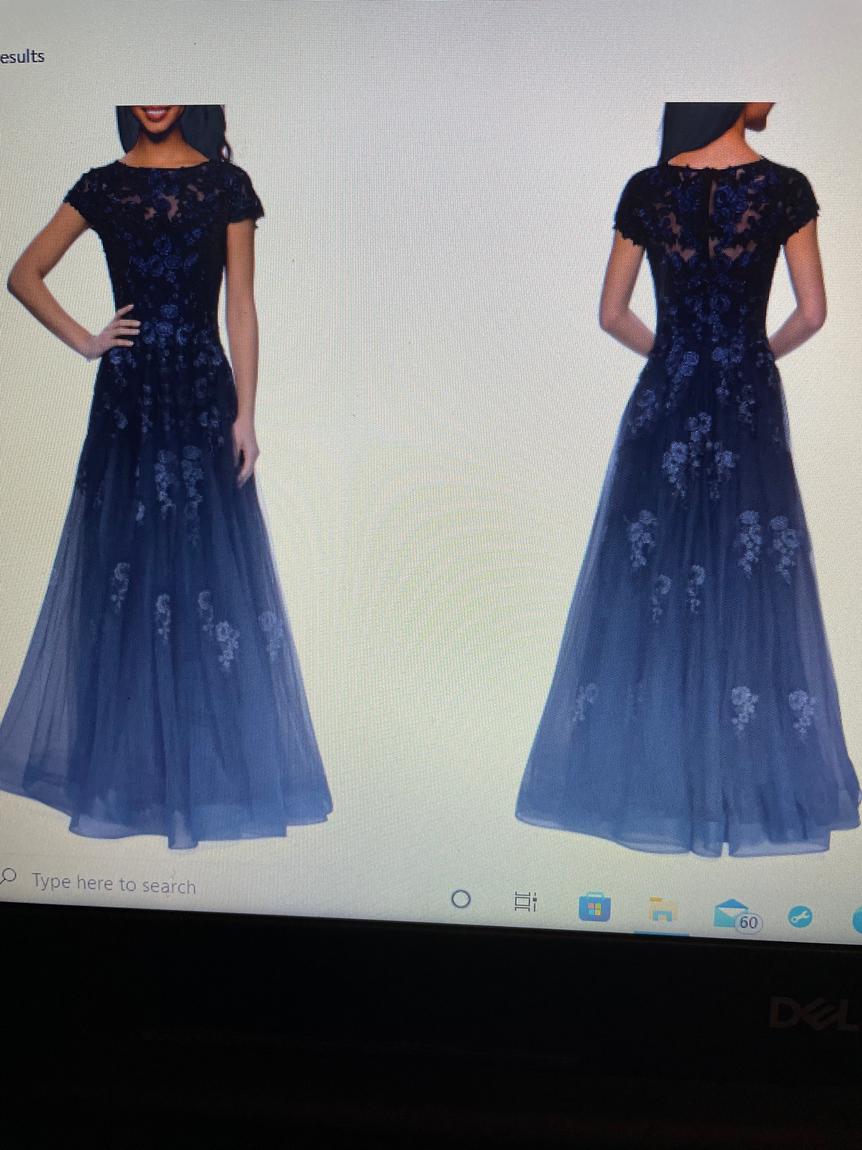 La Femme Size 14 Cap Sleeve Lace Navy Blue Ball Gown on Queenly