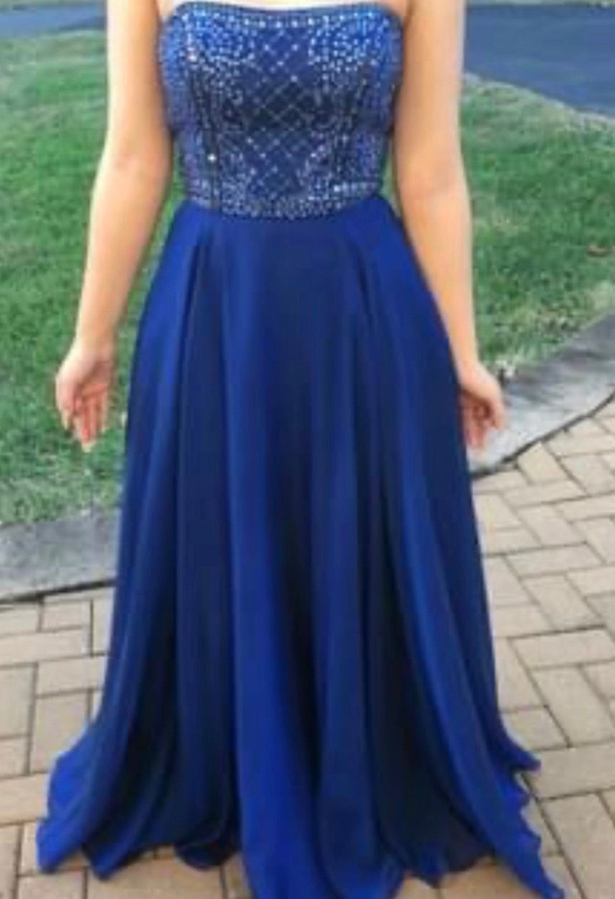 Sherri Hill Size 2 Bridesmaid Strapless Satin Royal Blue A-line Dress on Queenly
