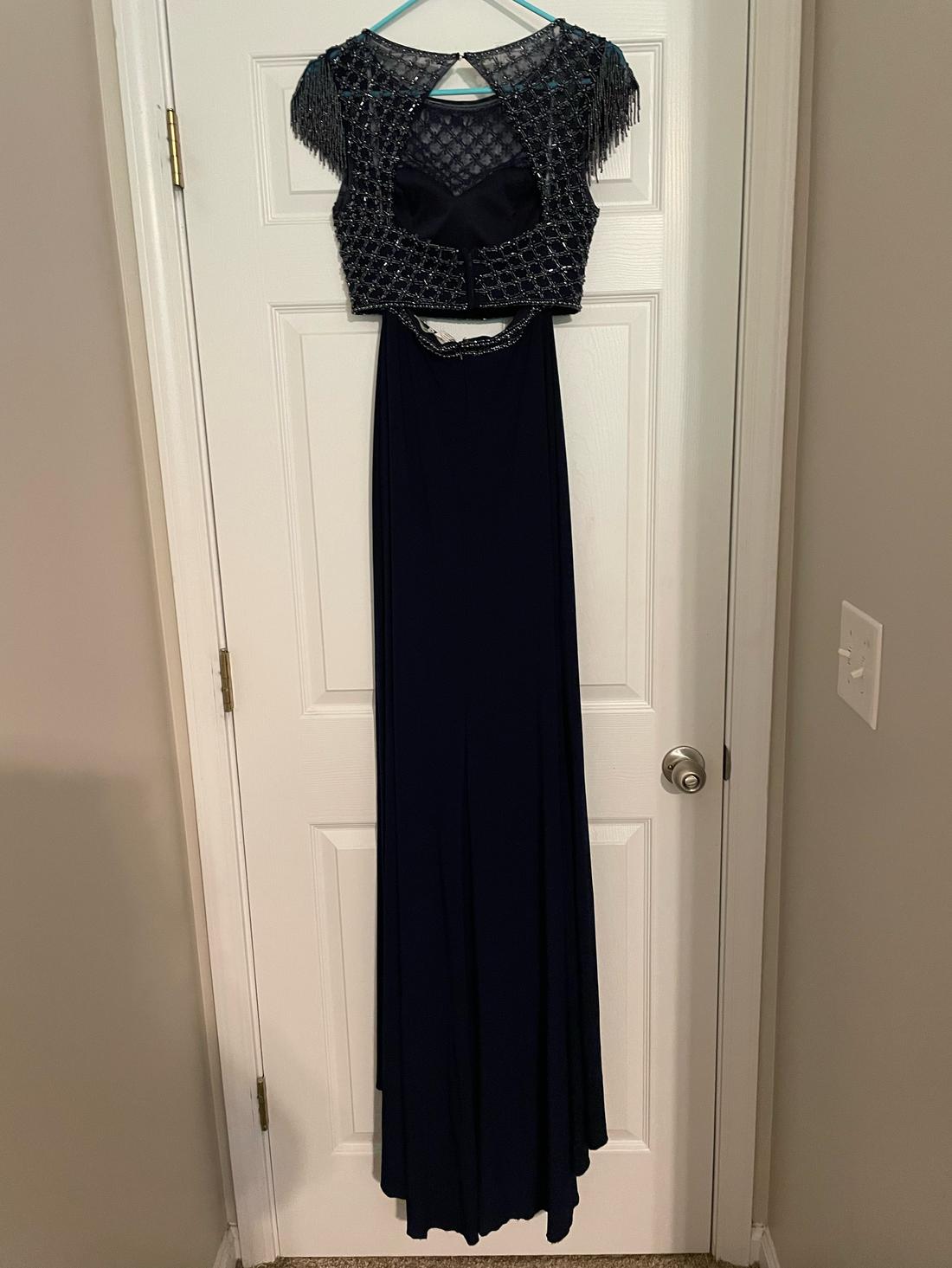 Sherri Hill Size 2 Prom High Neck Sequined Navy Blue Floor Length Maxi on Queenly