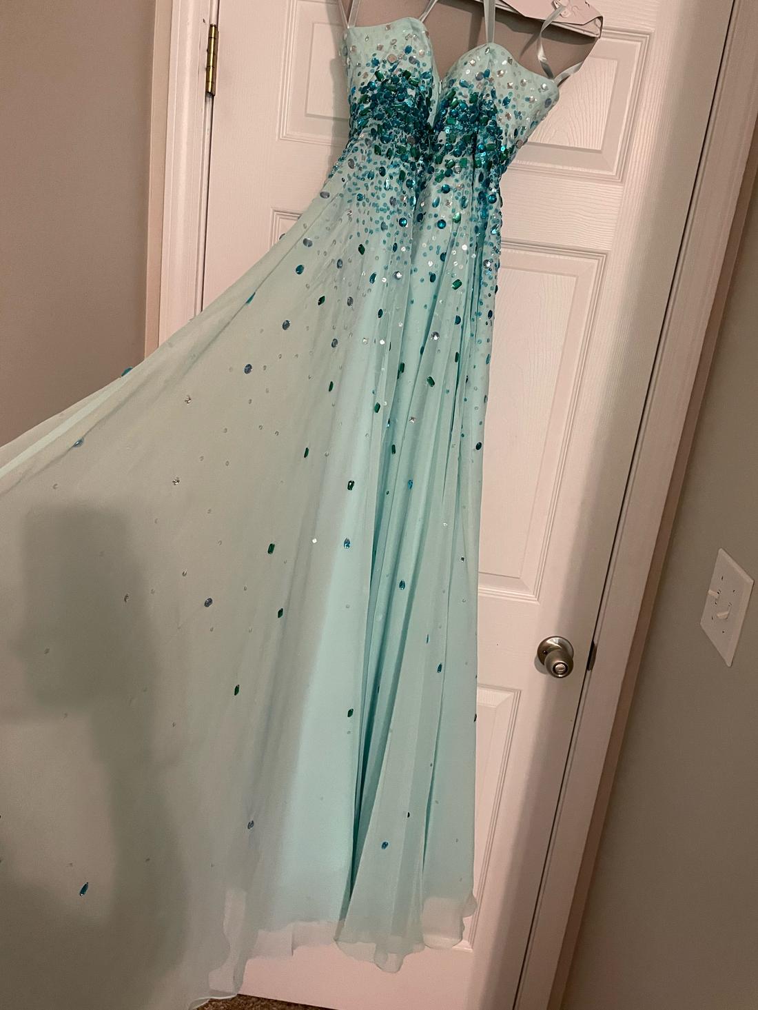 MoriLee Size 6 Strapless Sequined Blue Floor Length Maxi on Queenly