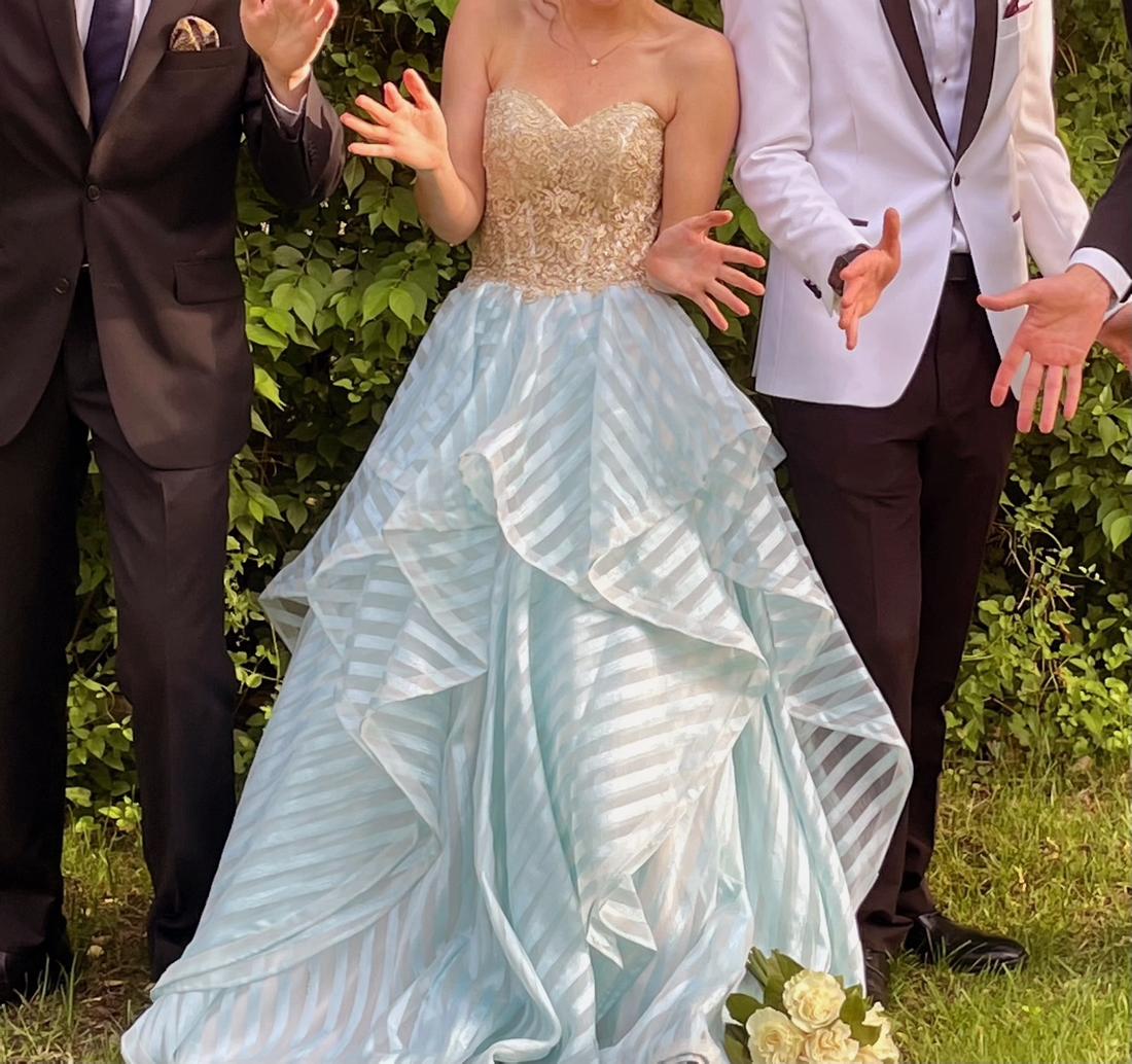 ellie wilde Size 4 Prom Sequined Light Blue Ball Gown on Queenly