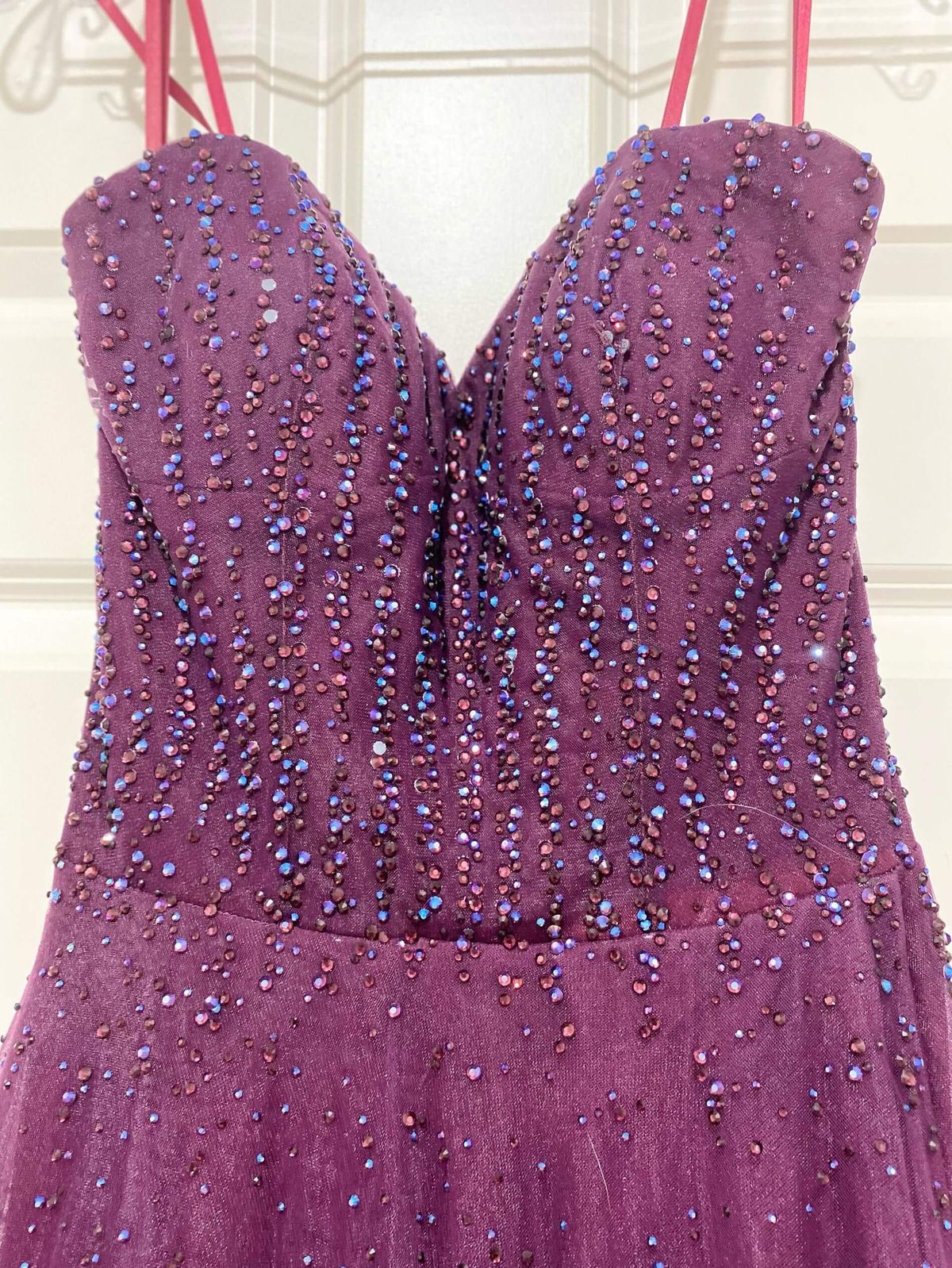 La Femme Size 8 Prom Strapless Purple A-line Dress on Queenly