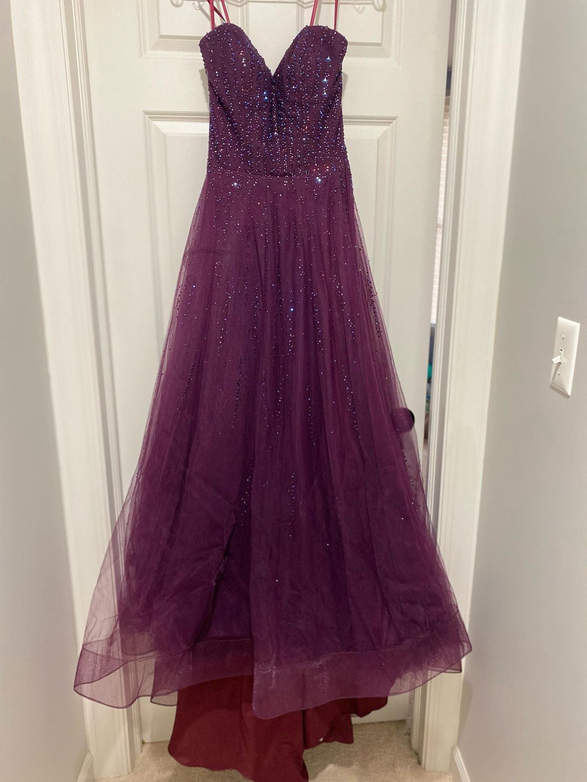 La Femme Size 8 Prom Strapless Purple A-line Dress on Queenly