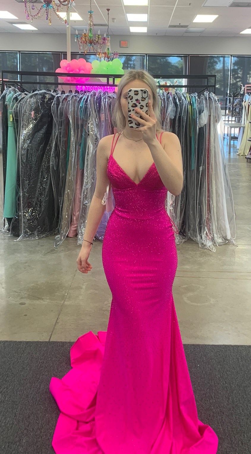 Sherri Hill Size 0 Prom Sequined Hot Pink Mermaid Dress on Queenly