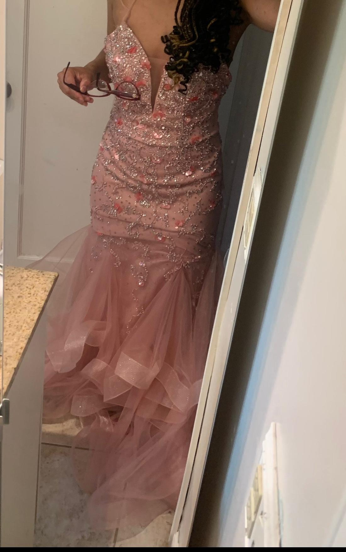 Size 4 Prom Sequined Hot Pink Dress With Train on Queenly