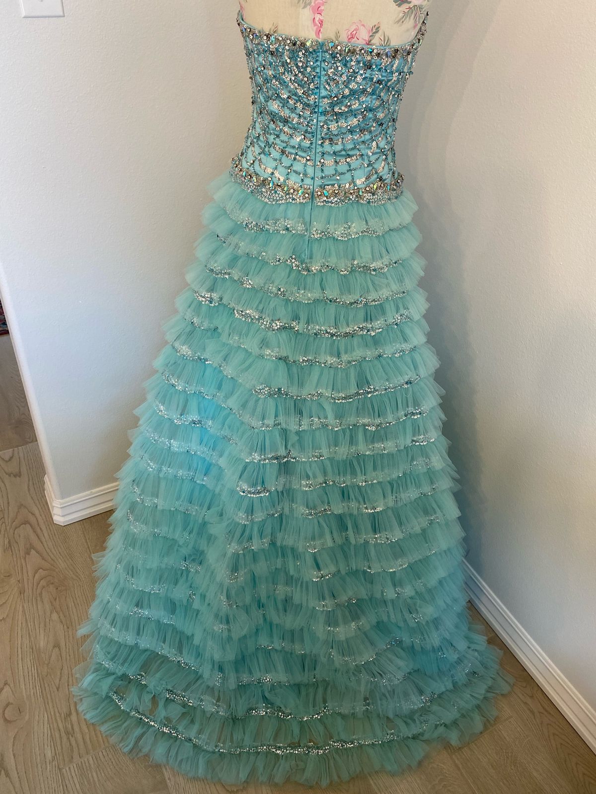 Sherri Hill Size 8 Prom Strapless Sequined Light Blue Ball Gown on Queenly