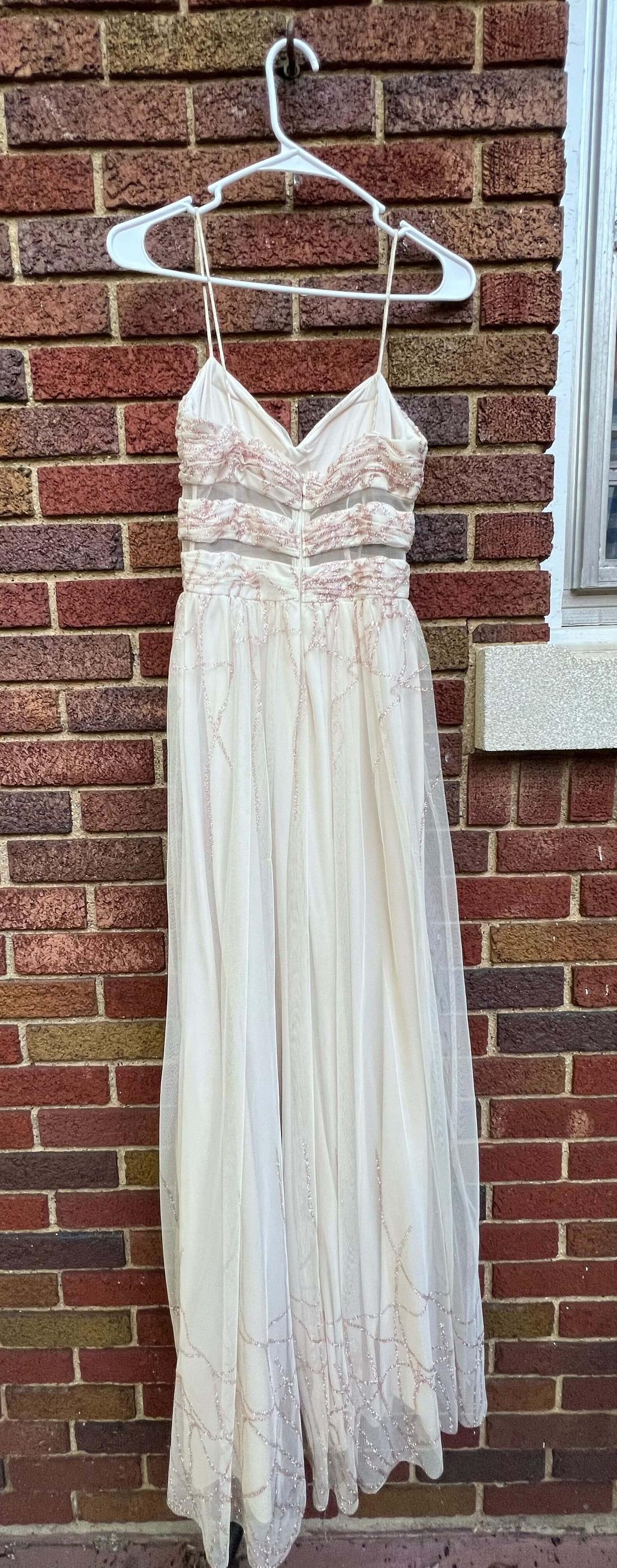 Size 4 Prom Sequined Nude A-line Dress on Queenly