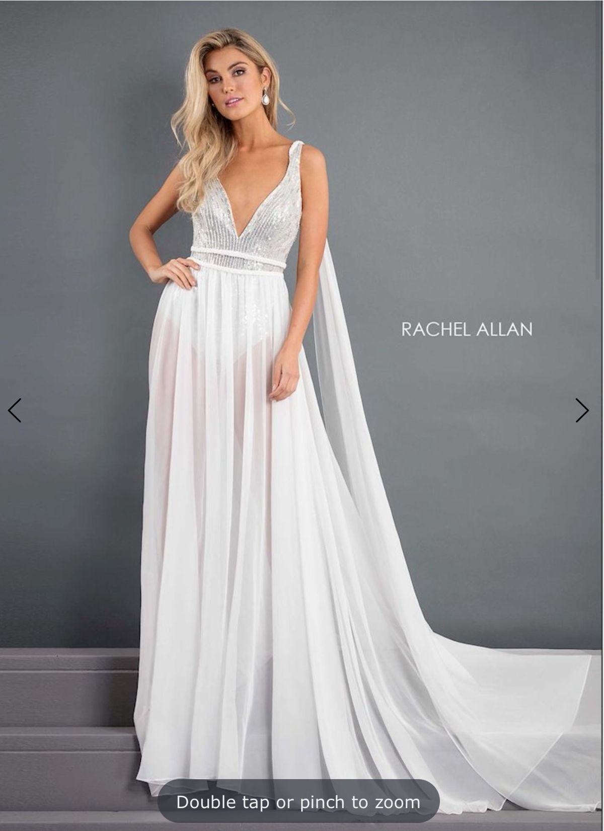 Rachel Allan Size 4 Wedding Plunge Sequined White Dress With Train on Queenly