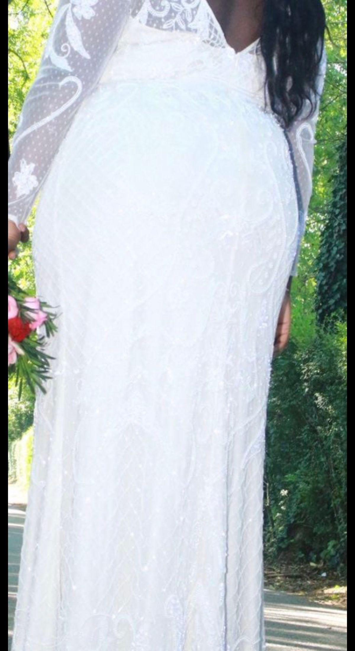 David's Bridal Plus Size 16 Wedding Sequined White Floor Length Maxi on Queenly