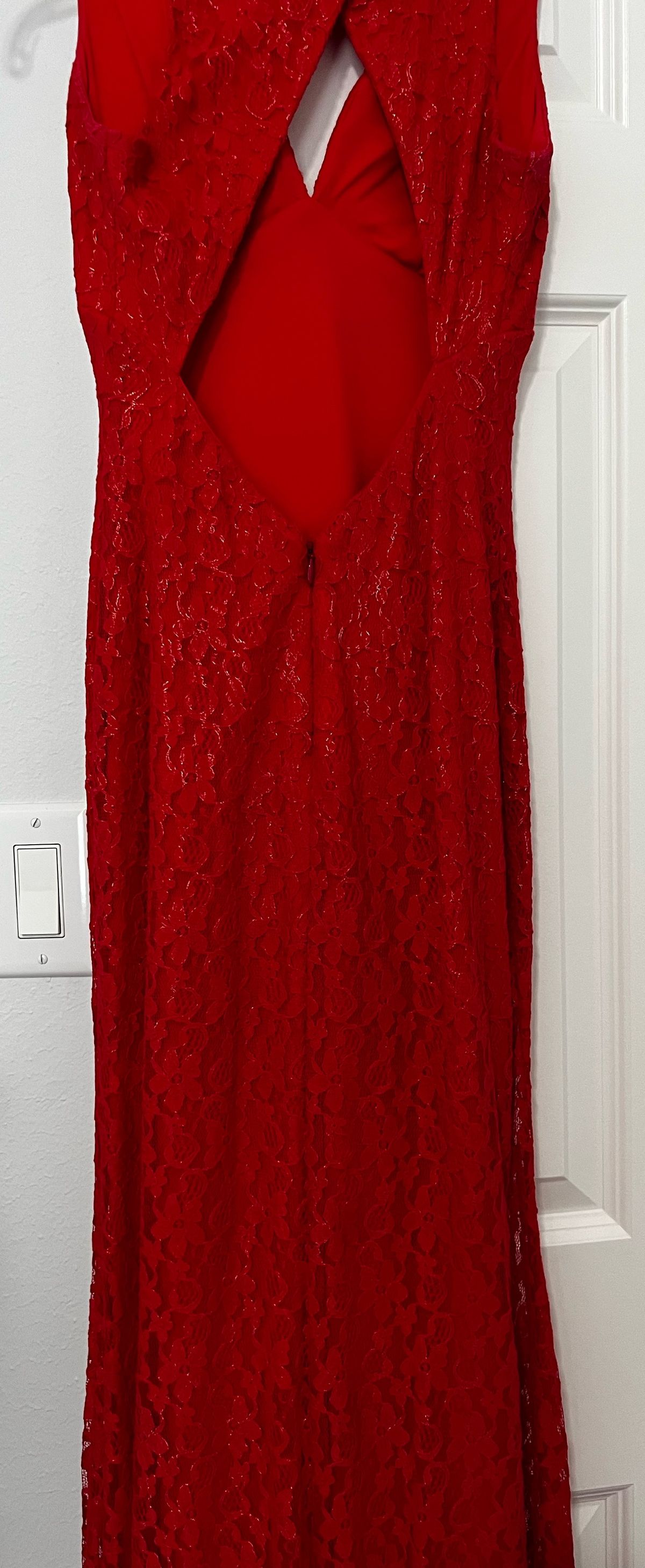 Size 0 Lace Red Floor Length Maxi on Queenly