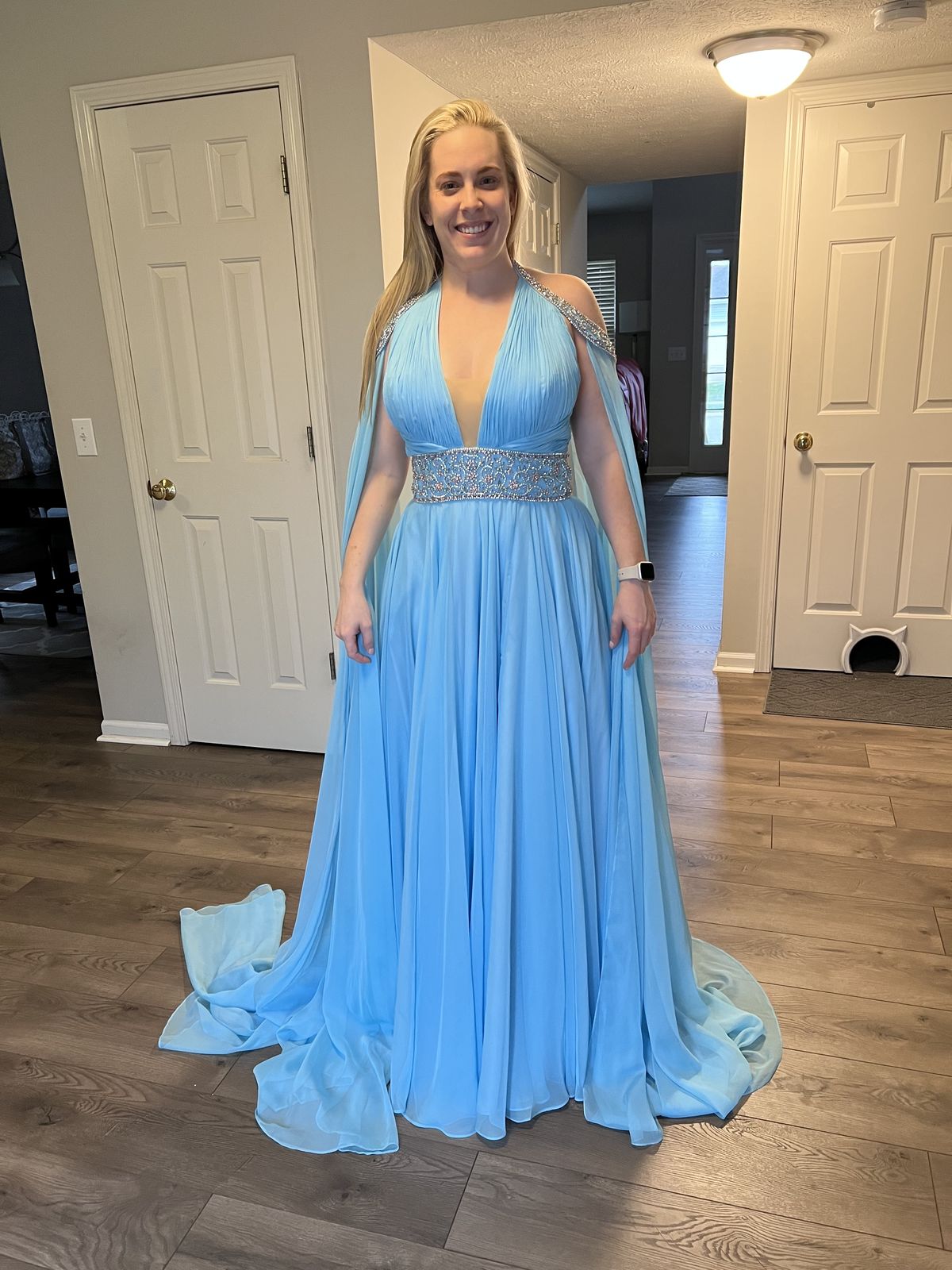 Style 50002 Rachel Allan Size 8 Blue A-line Dress on Queenly