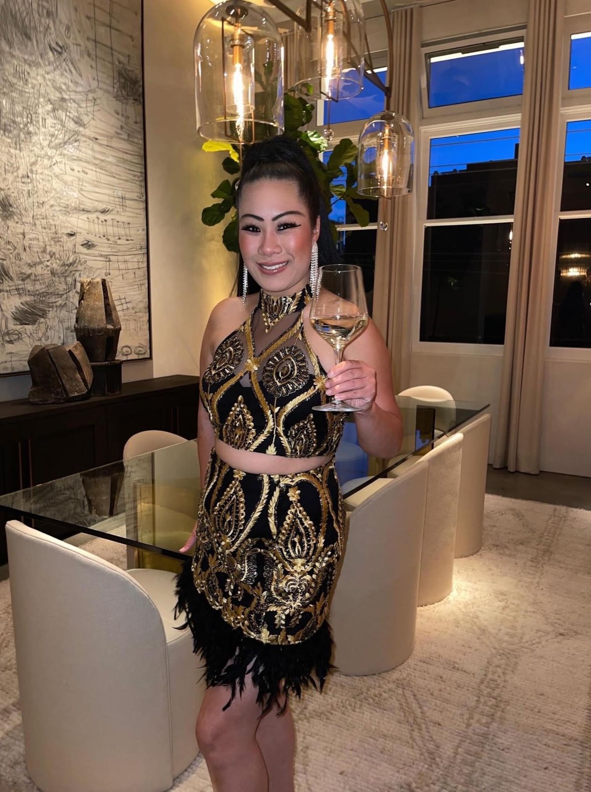 Size 12 Halter Sequined Gold Cocktail Dress on Queenly