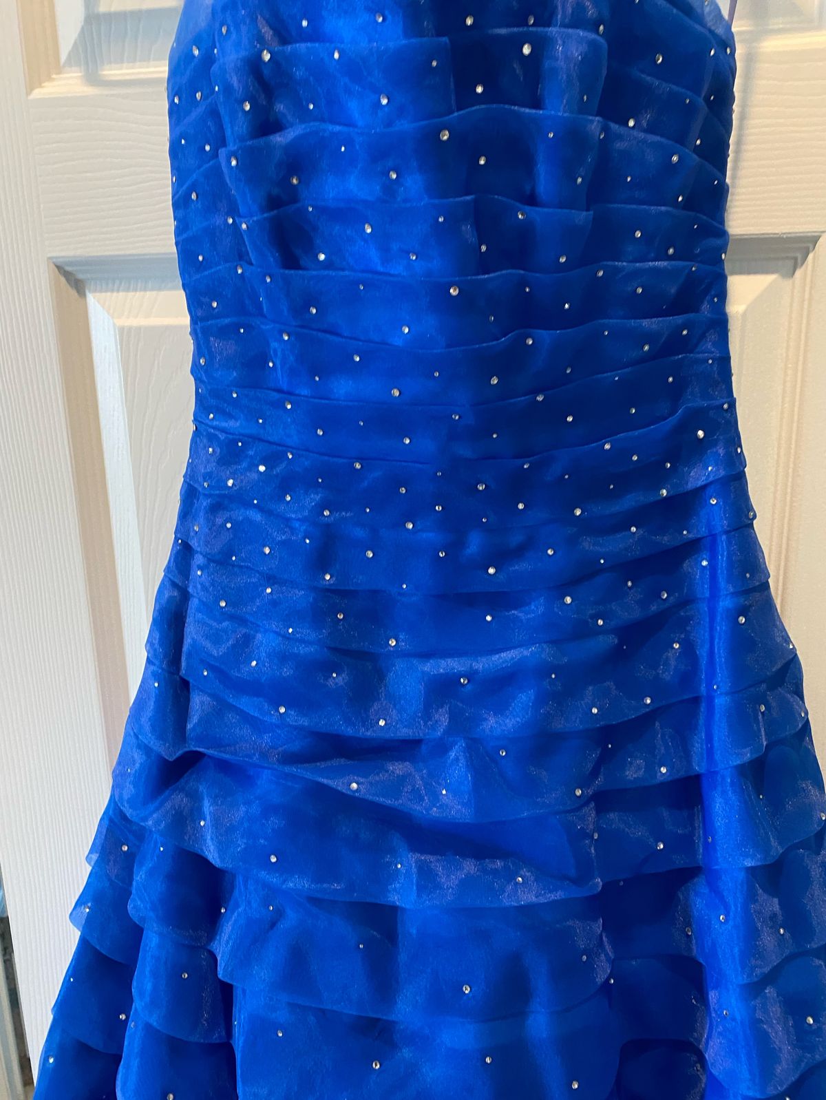 Size 8 Strapless Sequined Royal Blue Ball Gown on Queenly