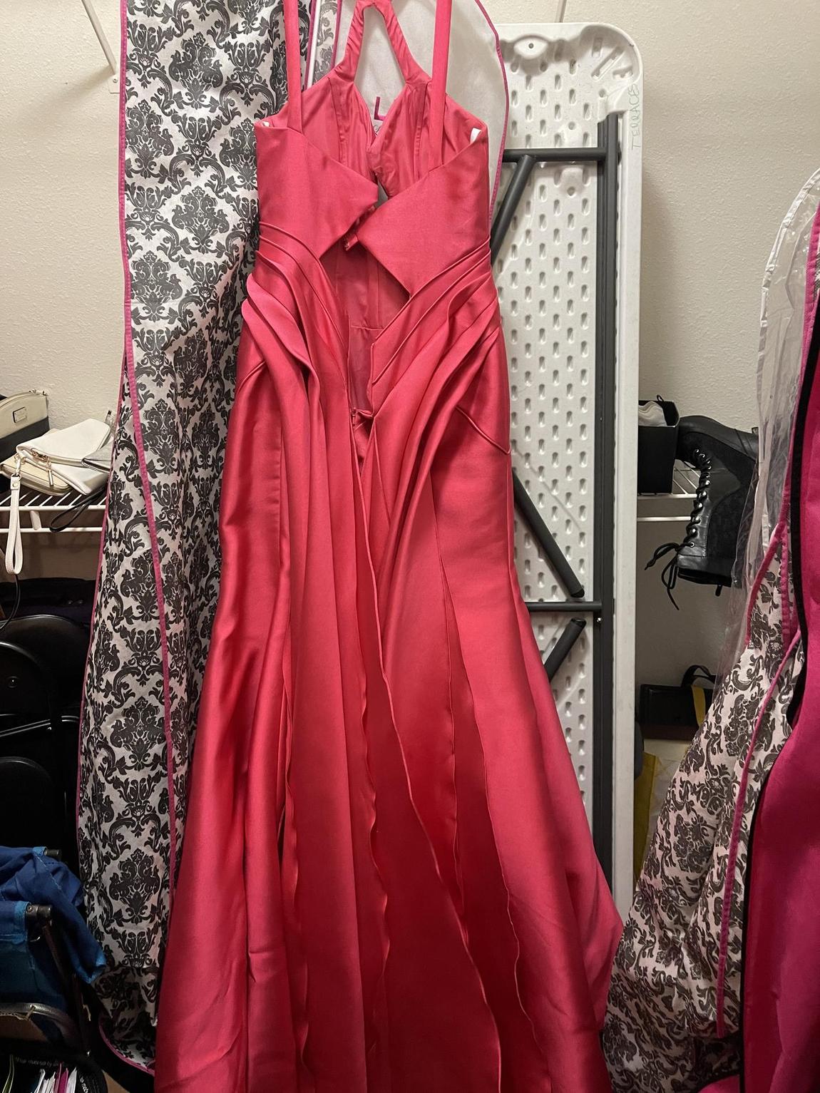 Rachel Allan Size 12 Prom Halter Satin Hot Pink Mermaid Dress on Queenly