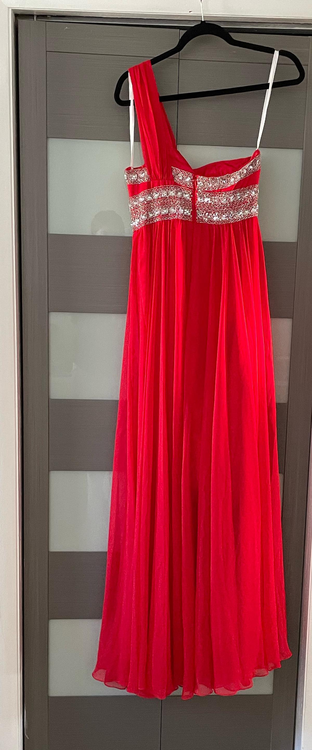 Size 8 One Shoulder Red Floor Length Maxi on Queenly