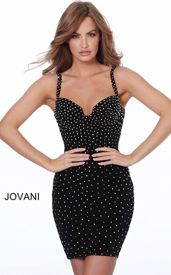 Jovani Size 10 Homecoming Plunge Velvet Black Cocktail Dress on Queenly