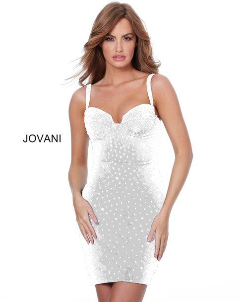 Jovani Size 10 Homecoming Plunge Velvet White Cocktail Dress on Queenly