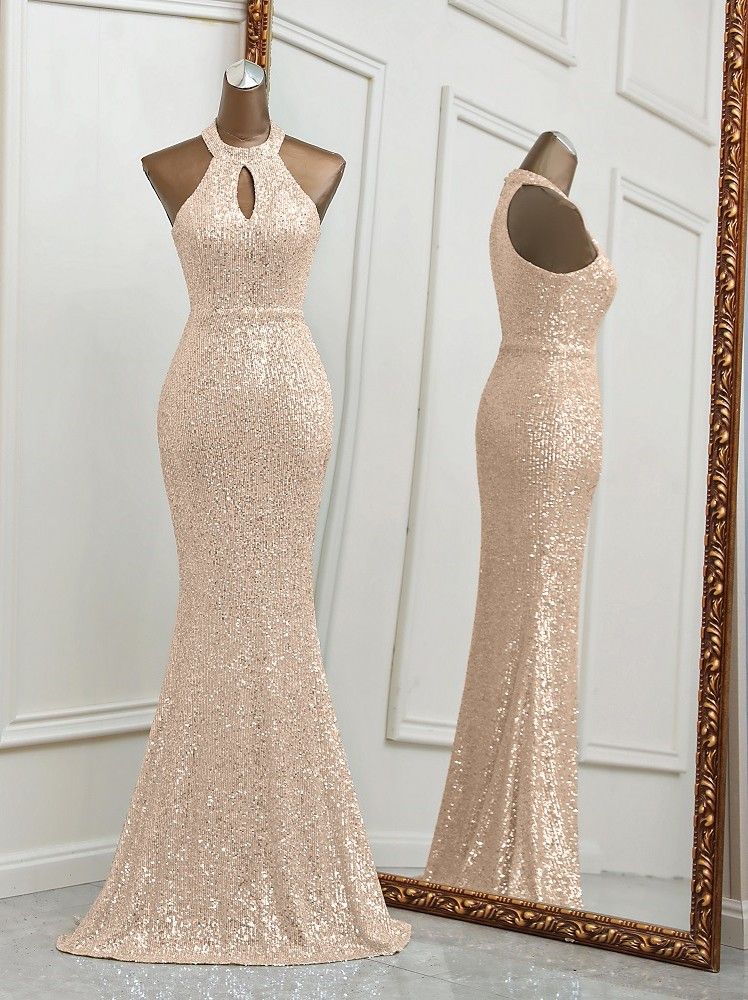 Size 12 Prom Sequined Gold Mermaid Dress on Queenly