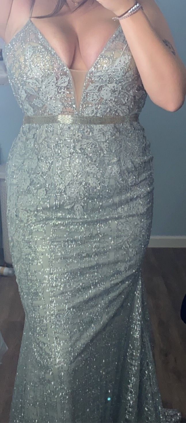 Camille La Vie Size 12 Prom Sequined Silver A-line Dress on Queenly