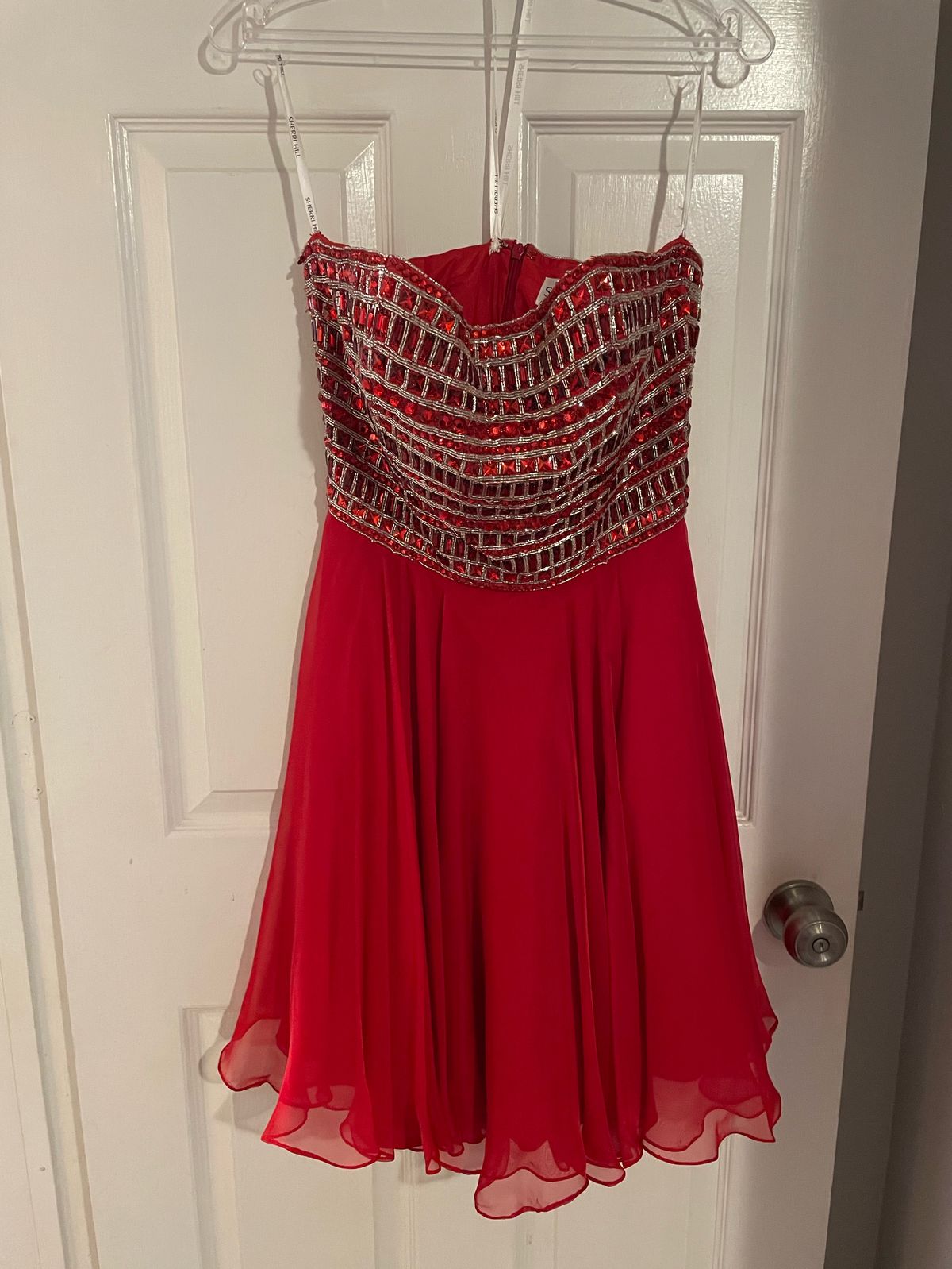 Sherri Hill Size 10 Homecoming Strapless Sequined Red Cocktail Dress on Queenly