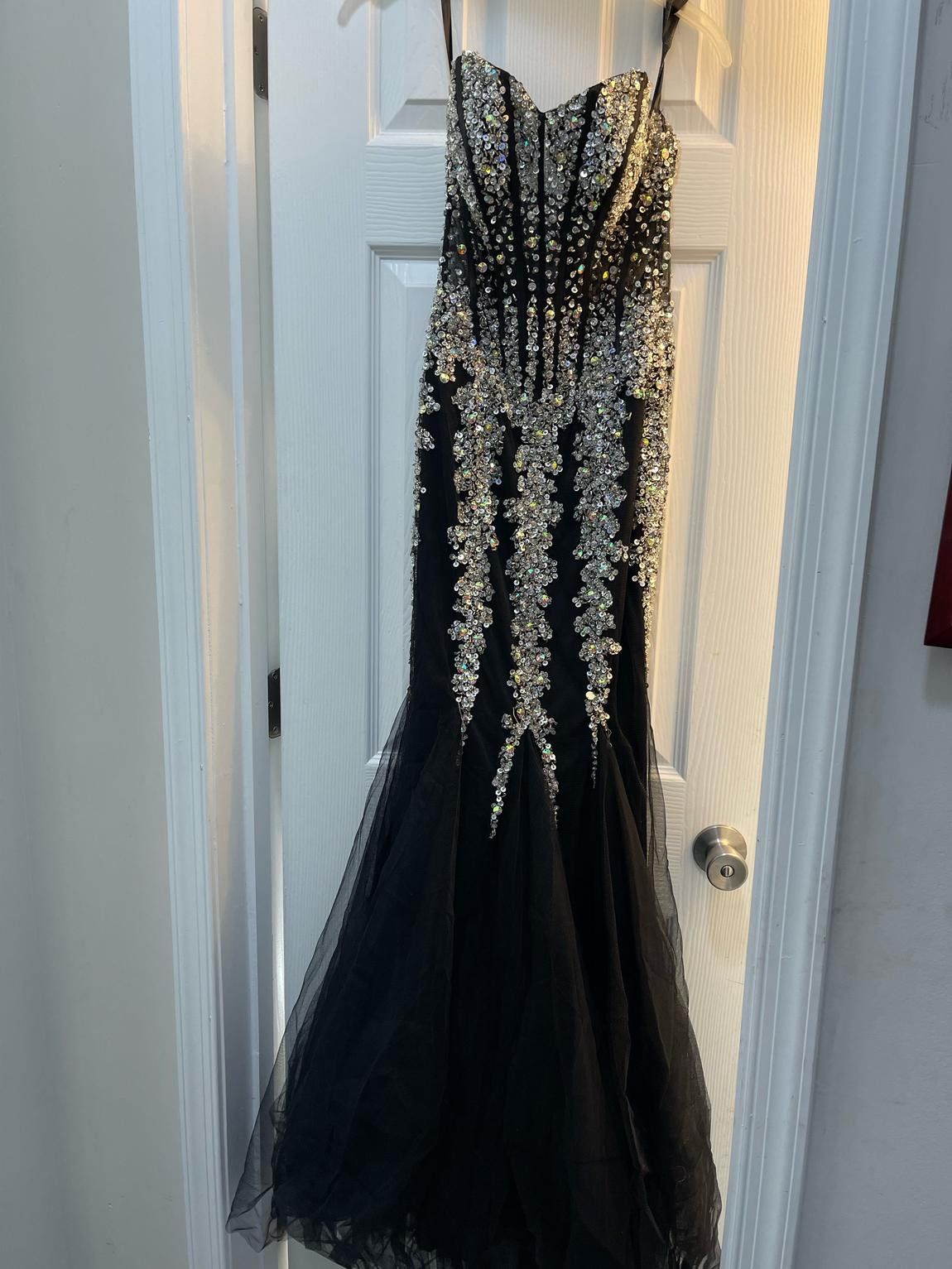 Jovani Size 2 Prom Strapless Sequined Black Mermaid Dress on Queenly