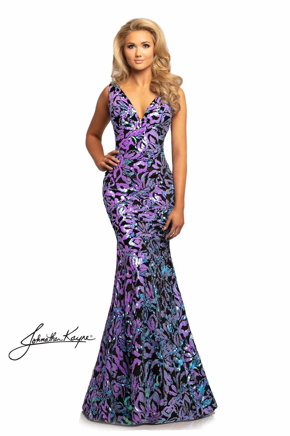 Style Brenna Johnathan Kayne Size 8 Prom Velvet Purple Mermaid Dress on Queenly