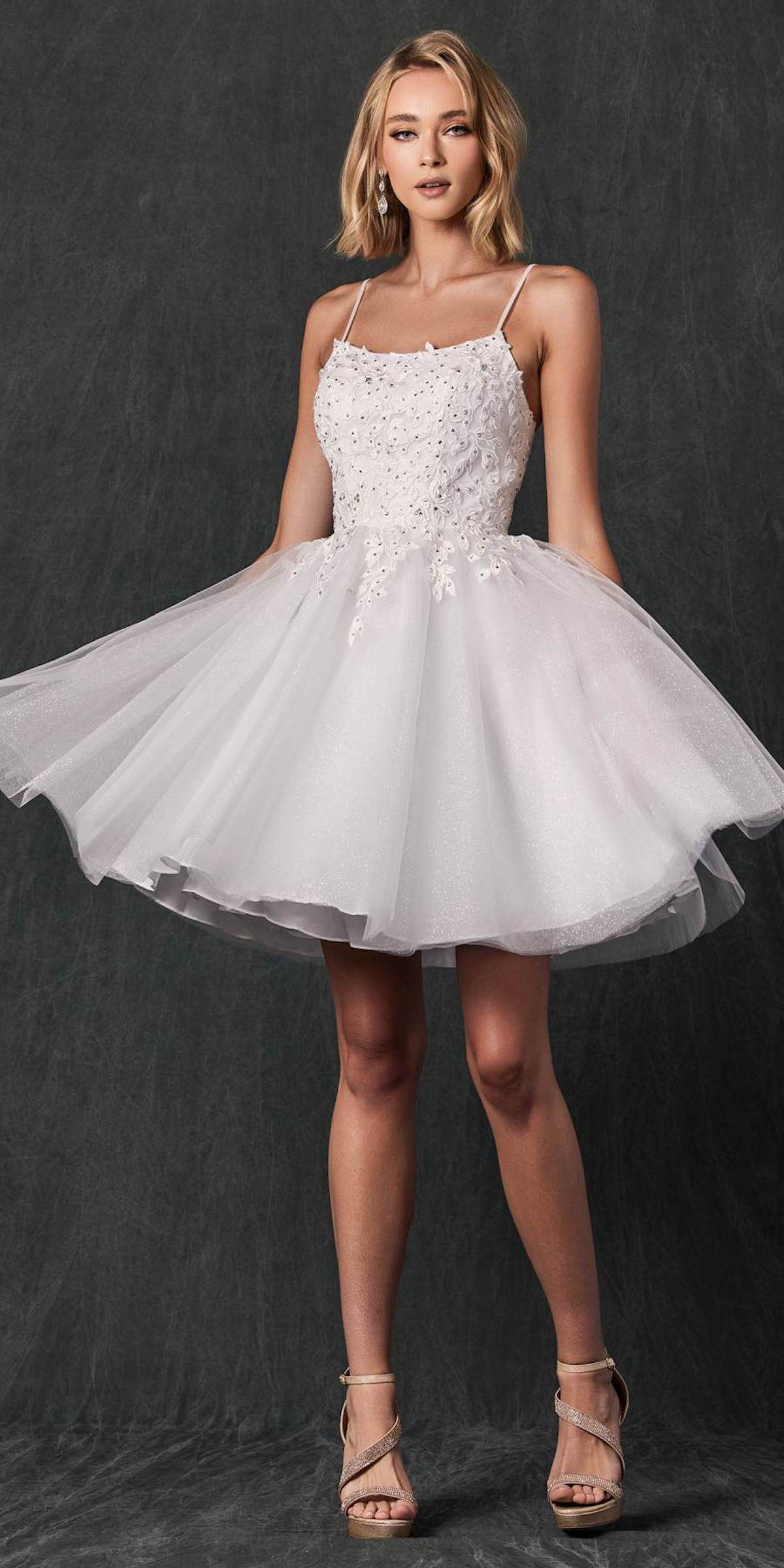 Style Odelia Juliet Size 12 Prom Sequined White Cocktail Dress on Queenly