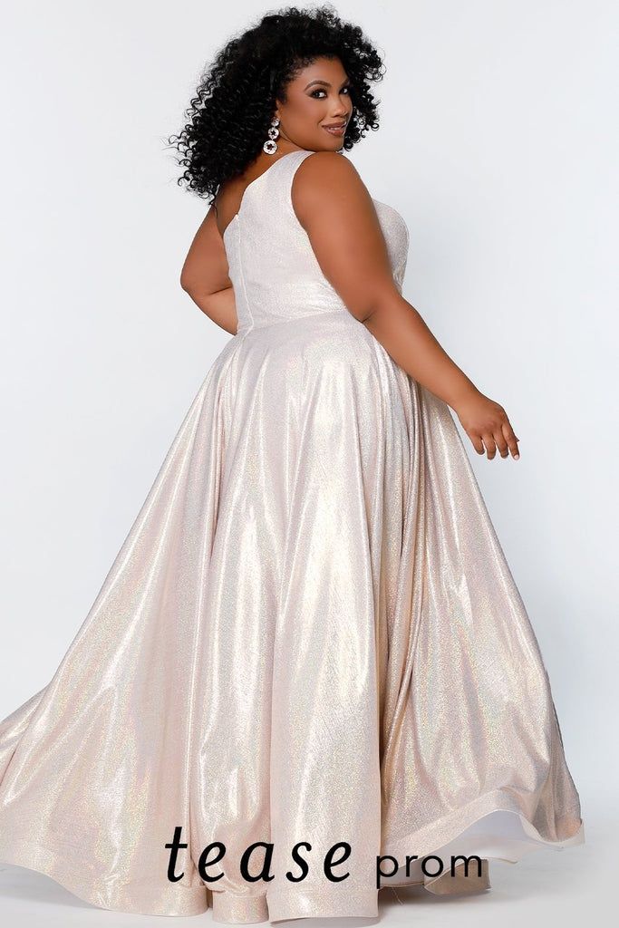 Style Yazmin Sydneys Closet Plus Size 22 Prom One Shoulder Satin Gold Ball Gown on Queenly