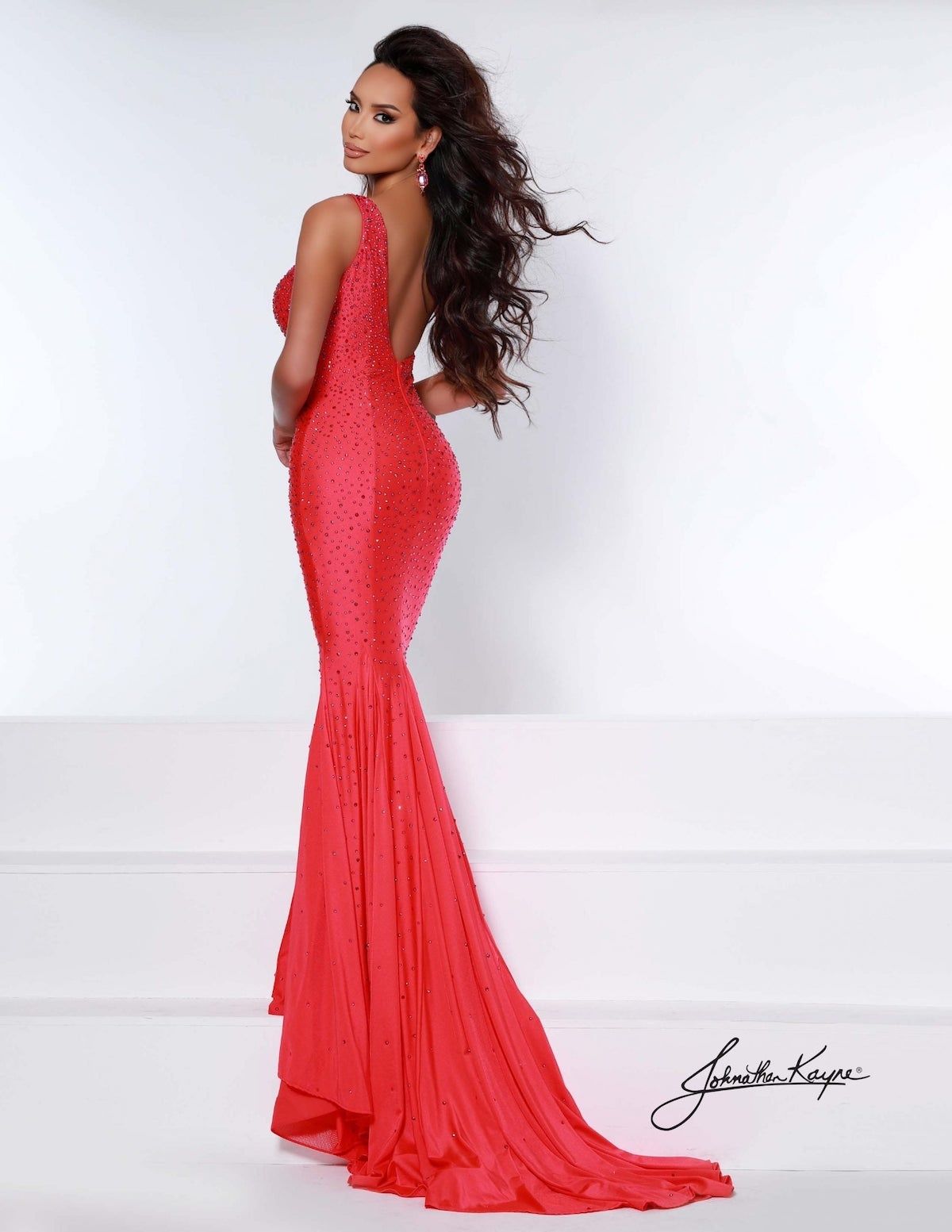 Style Penelope Johnathan Kayne Size 4 Prom One Shoulder Sequined Coral Mermaid Dress on Queenly