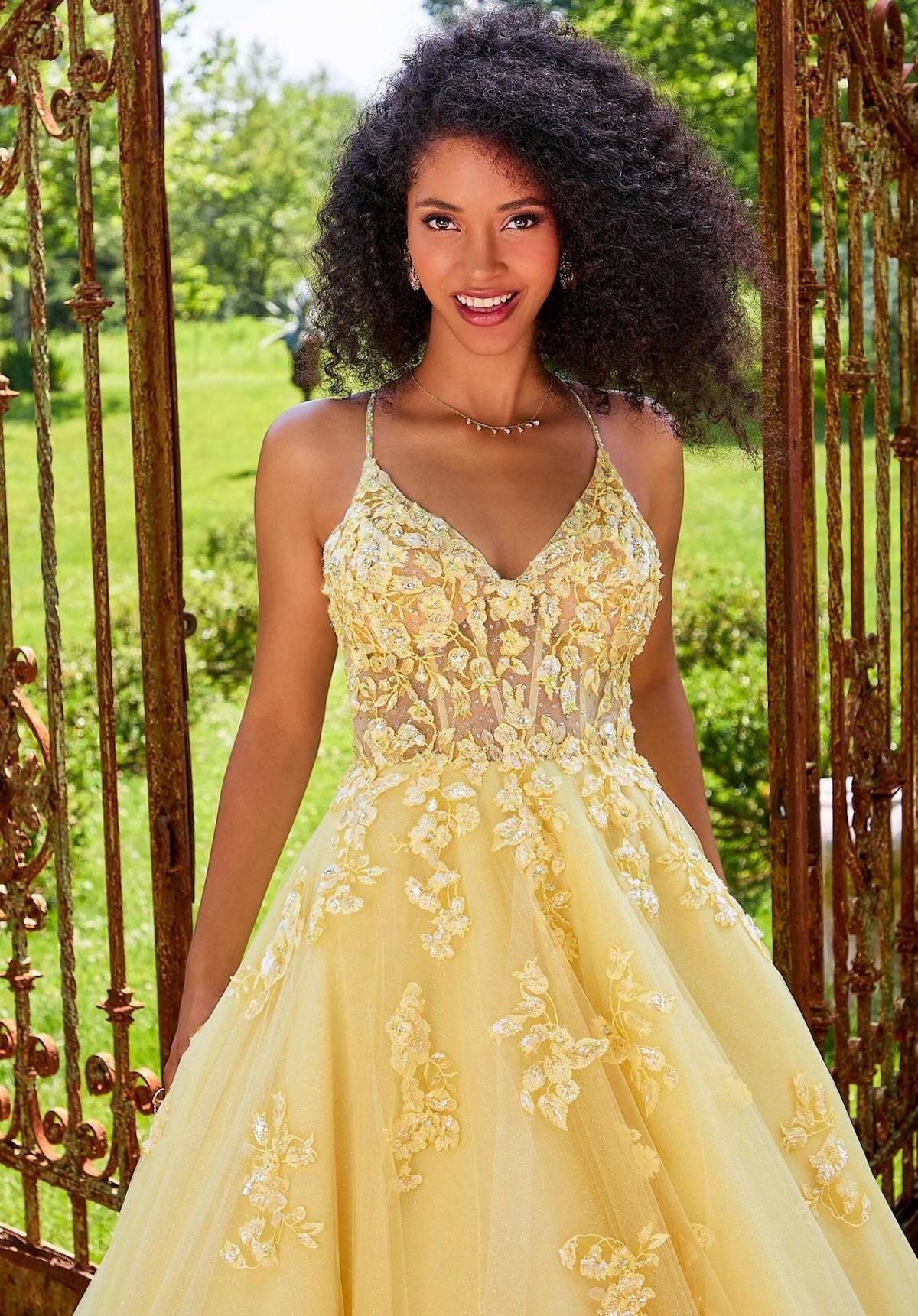 Bright Yellow Wedding Dress With Long Train High Neck Crystals Beaded Dress  Ruffles Ball Gown Evening