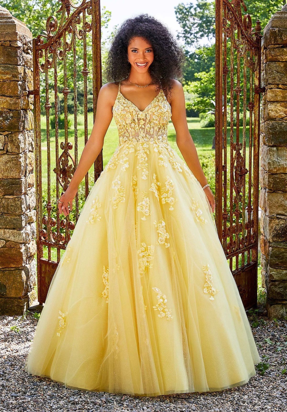 Yellow Mermaid Lace Puffy Tulle Open back Long Prom Party Gowns –  showprettydress