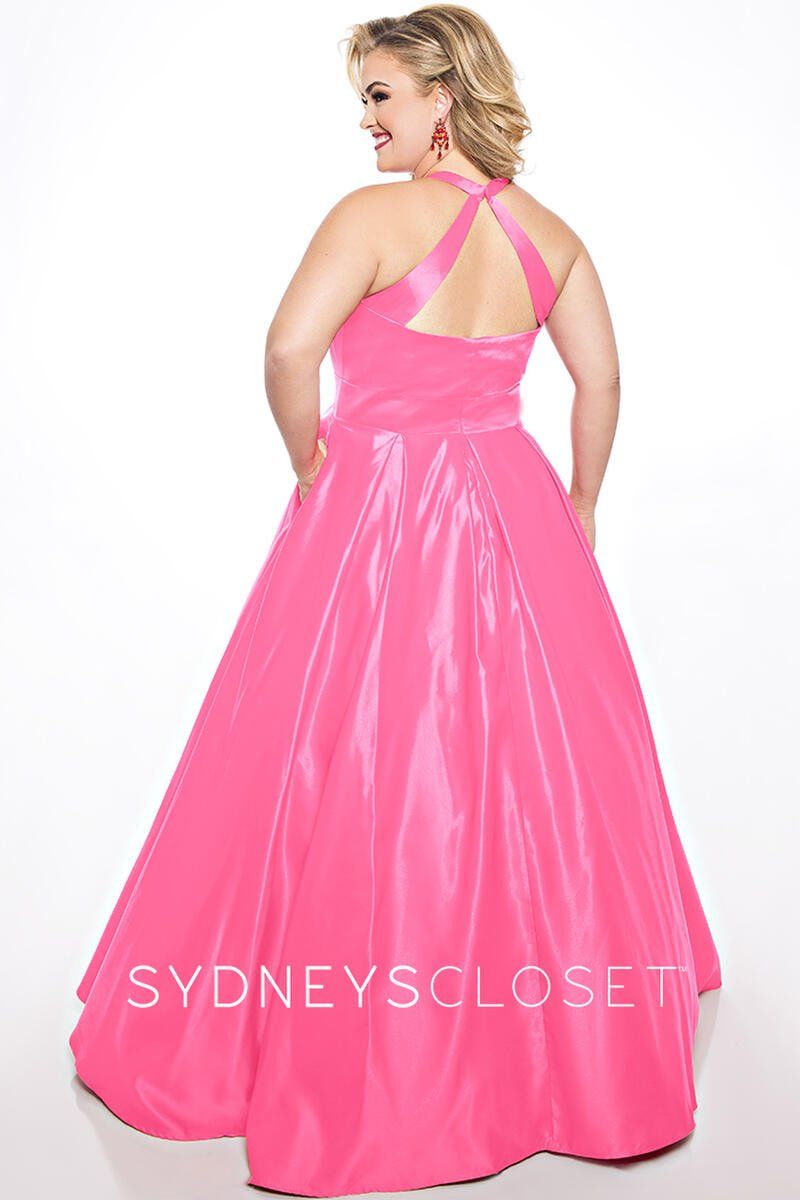 Style Paige Sydneys Closet Plus Size 22 Prom Halter Satin Hot Pink Ball Gown on Queenly