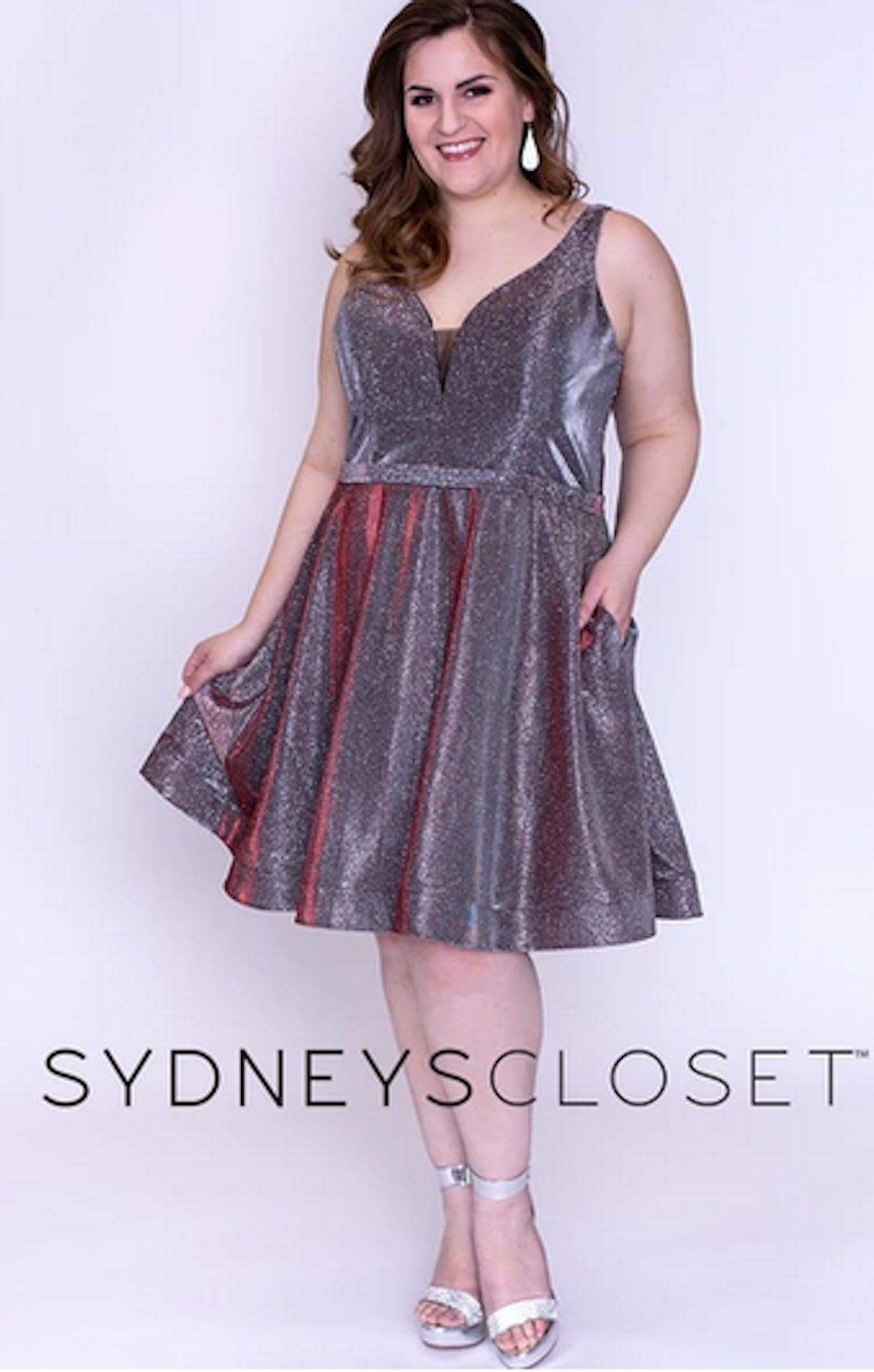 Style Hillary Sydneys Closet Plus Size 18 Homecoming Sheer Silver Cocktail Dress on Queenly