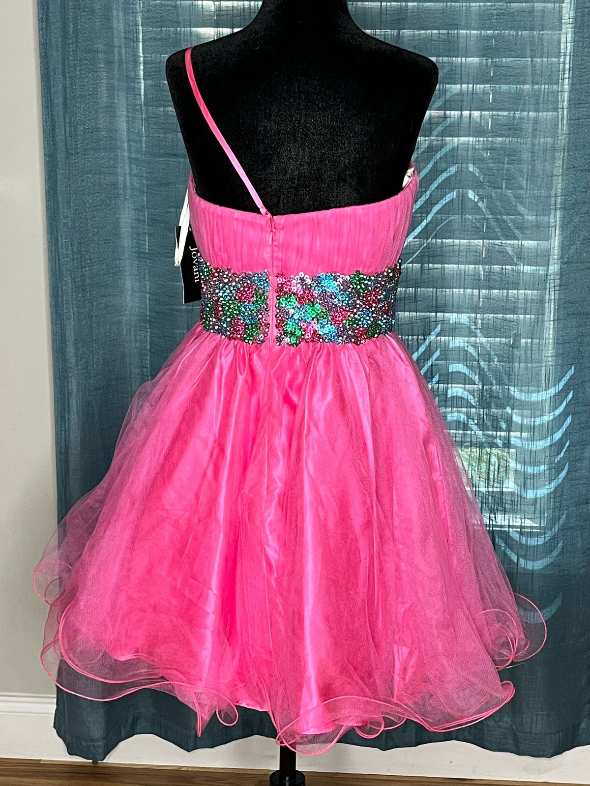 Jovani Size 6 Homecoming Strapless Sequined Hot Pink Cocktail Dress on Queenly