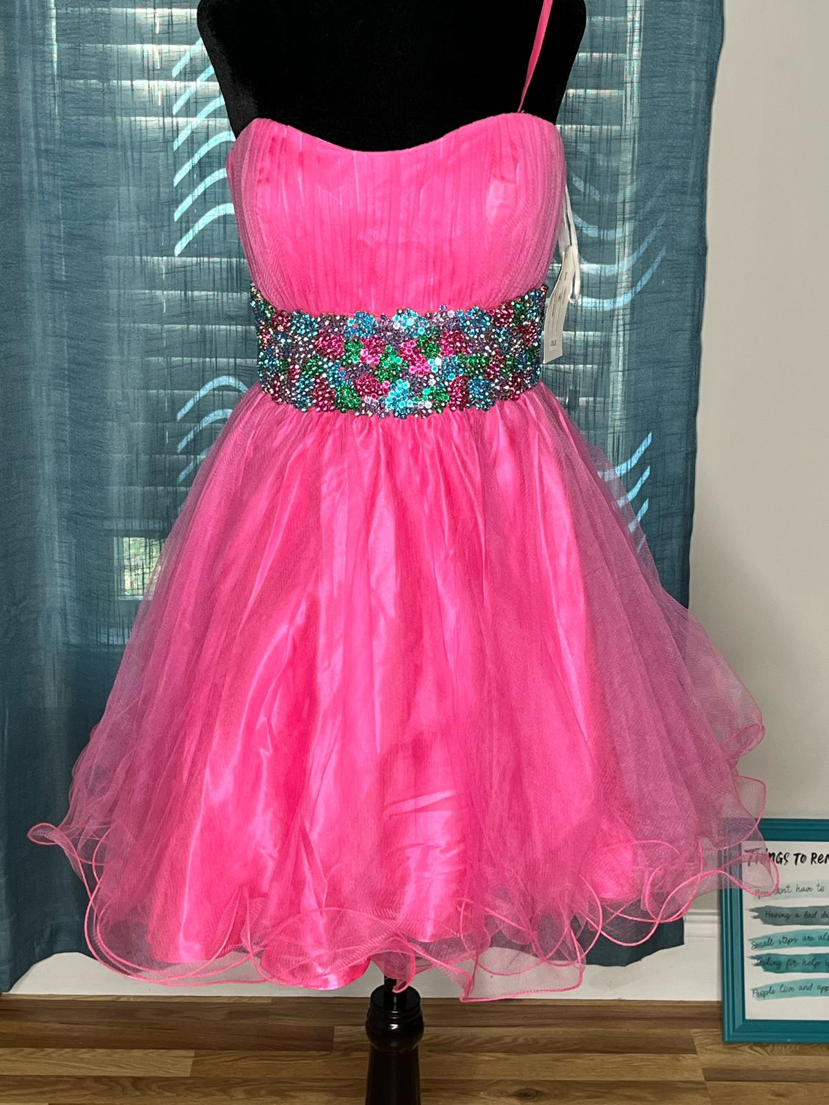 Jovani Size 6 Homecoming Strapless Sequined Hot Pink Cocktail Dress on Queenly