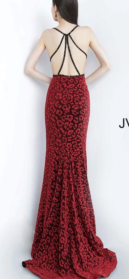 Jovani Size 4 Prom Plunge Red Mermaid Dress on Queenly