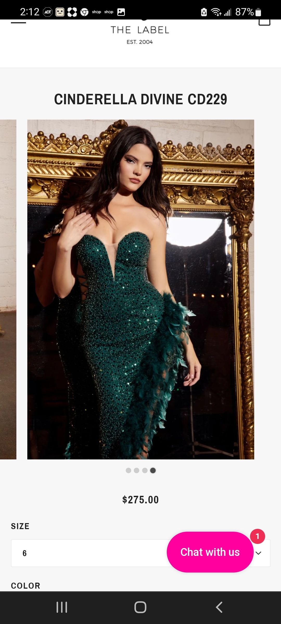 Style CD229 Cinderella Divine Size 4 Sequined Emerald Green Side Slit Dress on Queenly