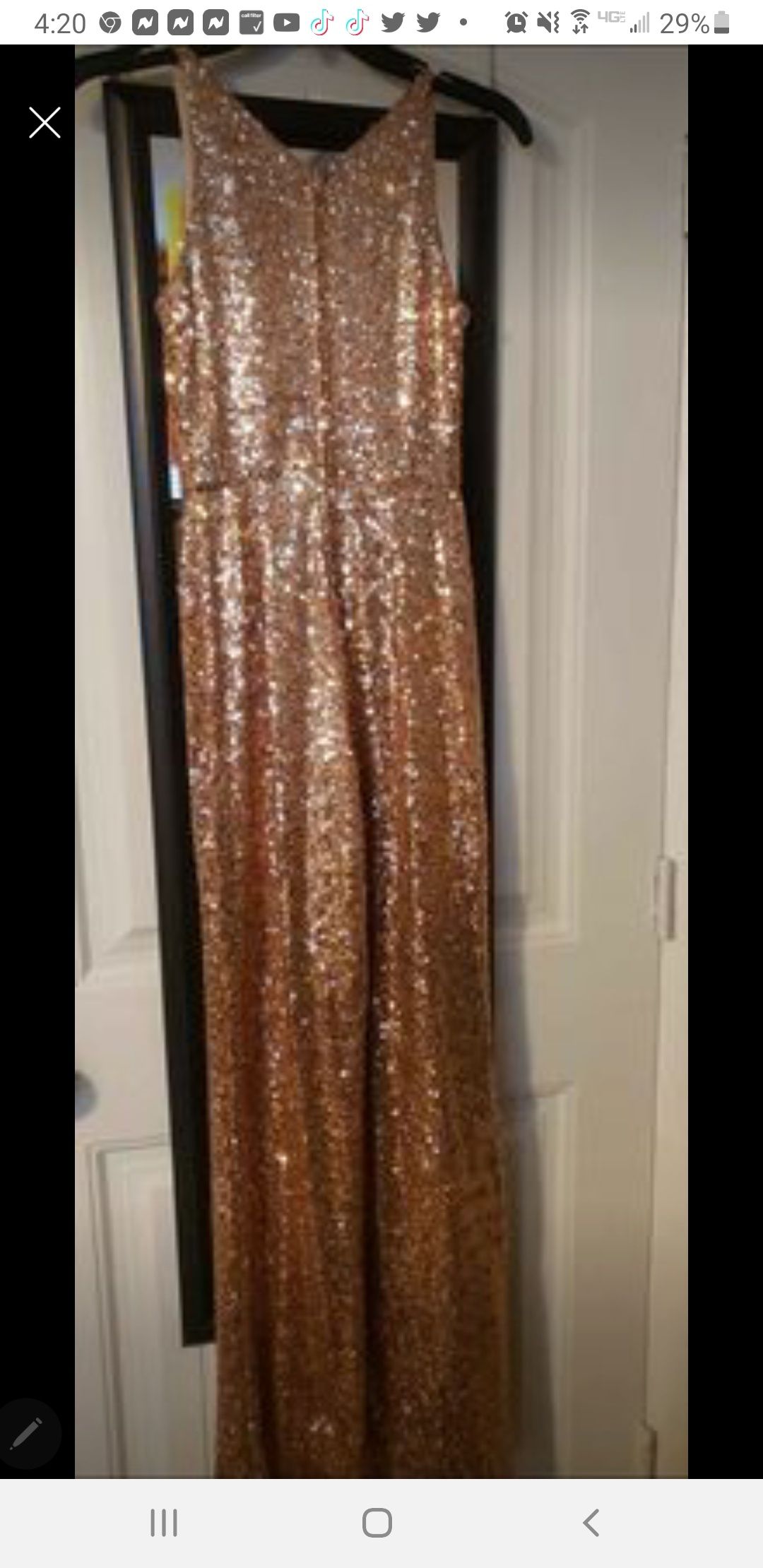 Size 0 Pageant Plunge Rose Gold Formal Jumpsuit on Queenly