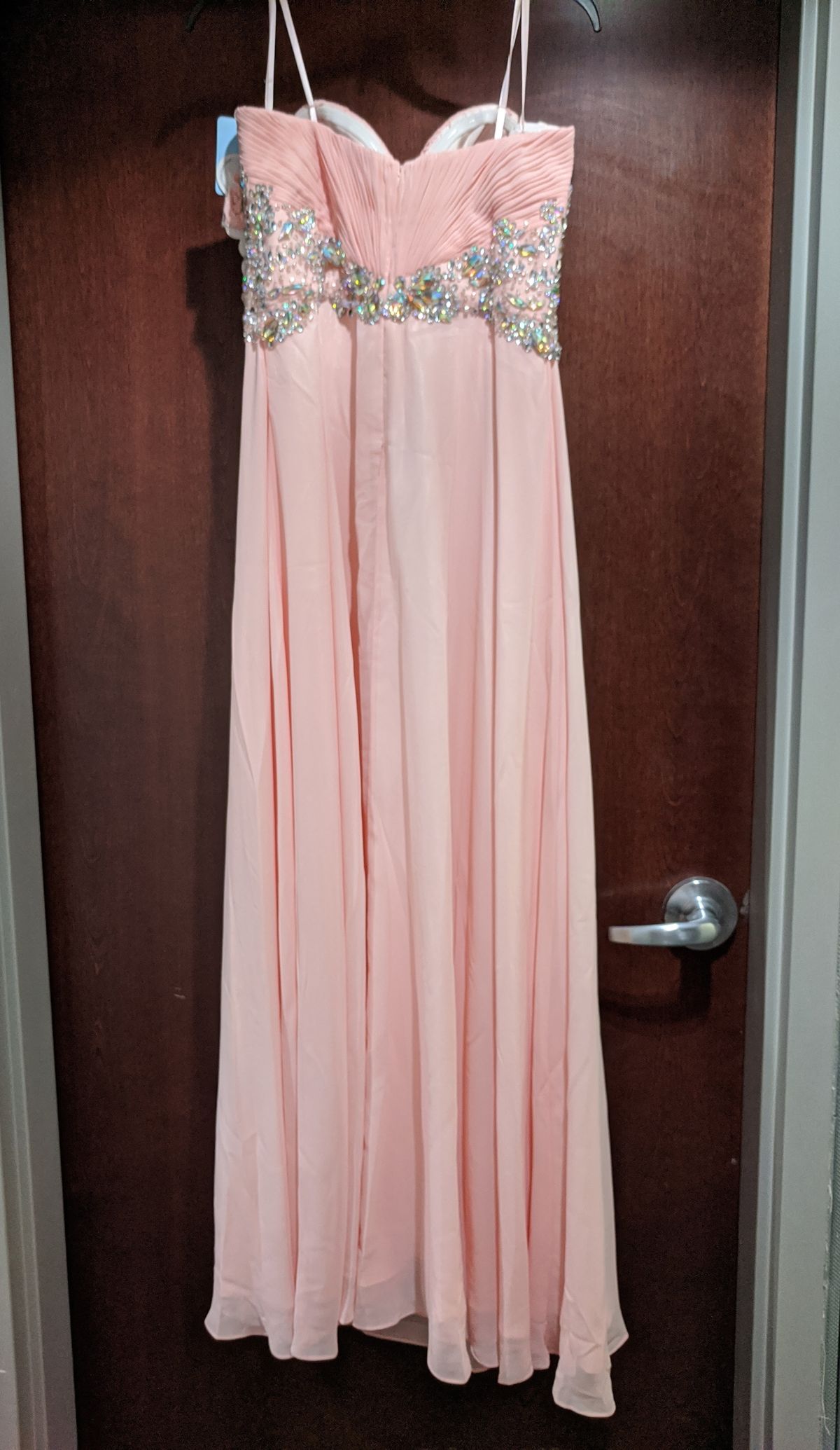 Style 14321 Jolene Size 14 Prom Strapless Sequined Light Pink A-line Dress on Queenly