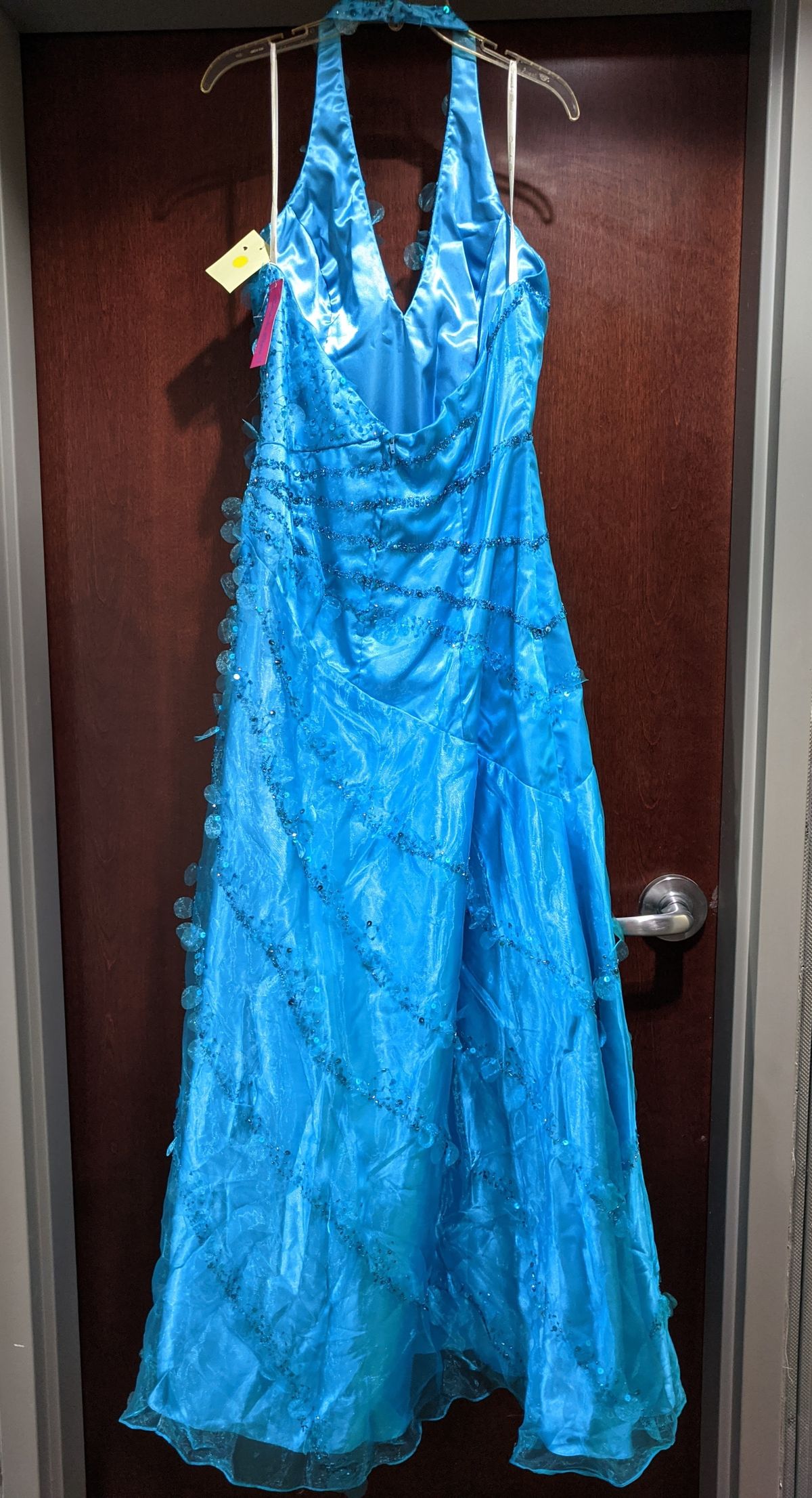Style 75204K Cassandra Stone II by Mac Duggal Size 14 Prom Halter Sequined Blue A-line Dress on Queenly