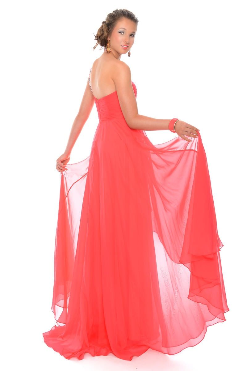 Style S39403 Precious Formals Size 6 Prom Sequined Coral A-line Dress on Queenly