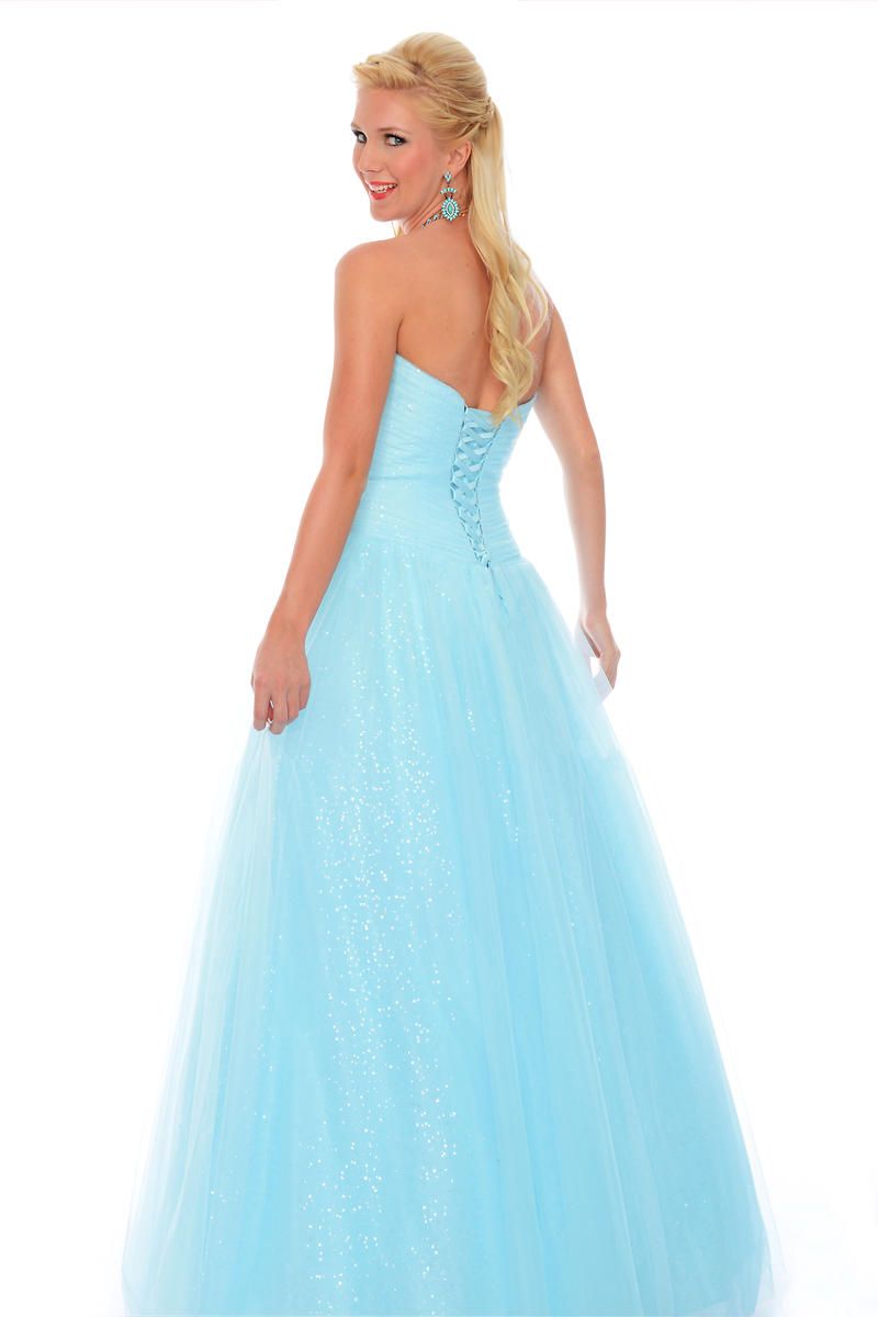 Style P21081 Precious Formals Size 10 Prom Strapless Sequined Light Blue Ball Gown on Queenly