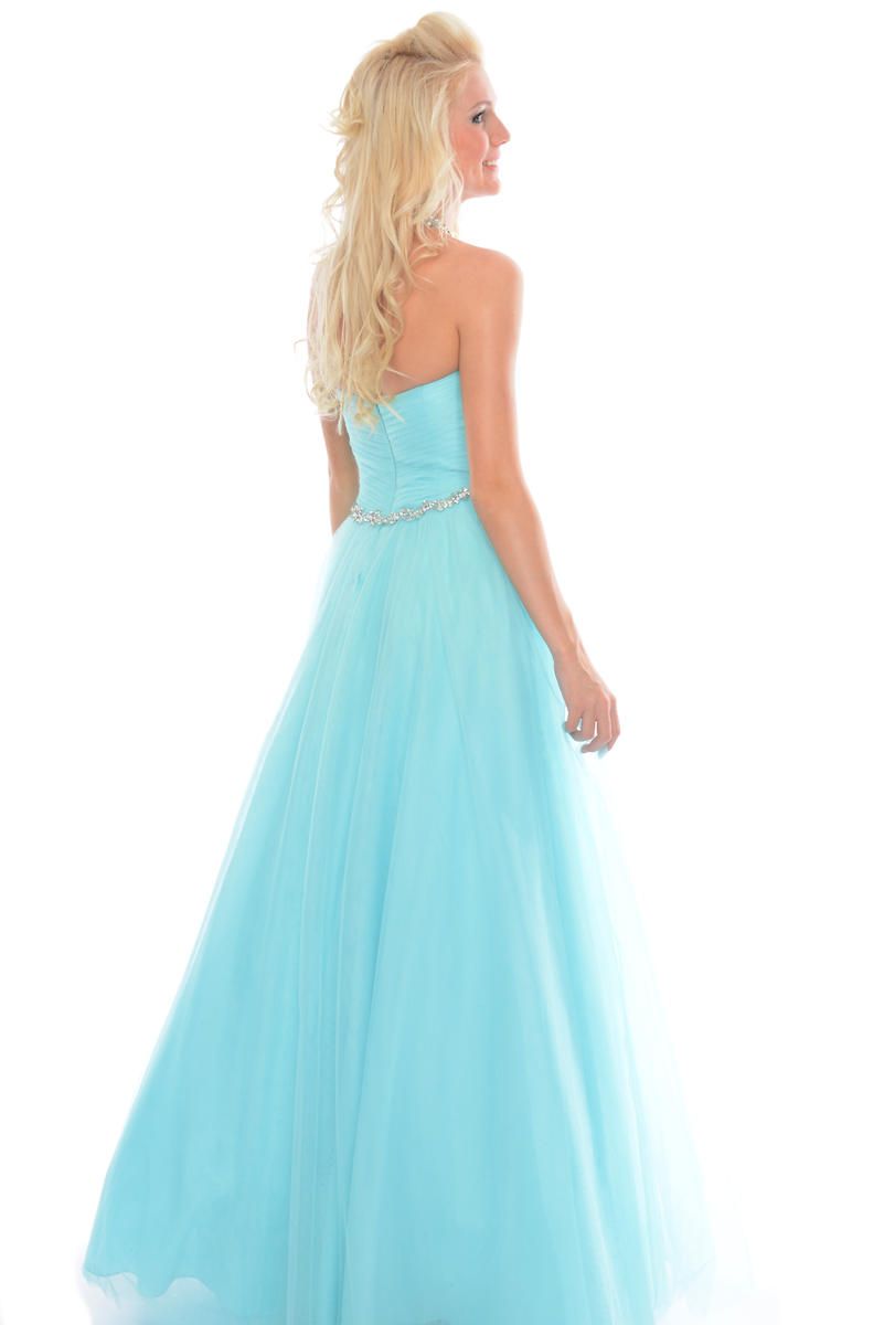 Style P21095 Precious Formals Size 12 Prom Strapless Sequined Turquoise Blue Ball Gown on Queenly