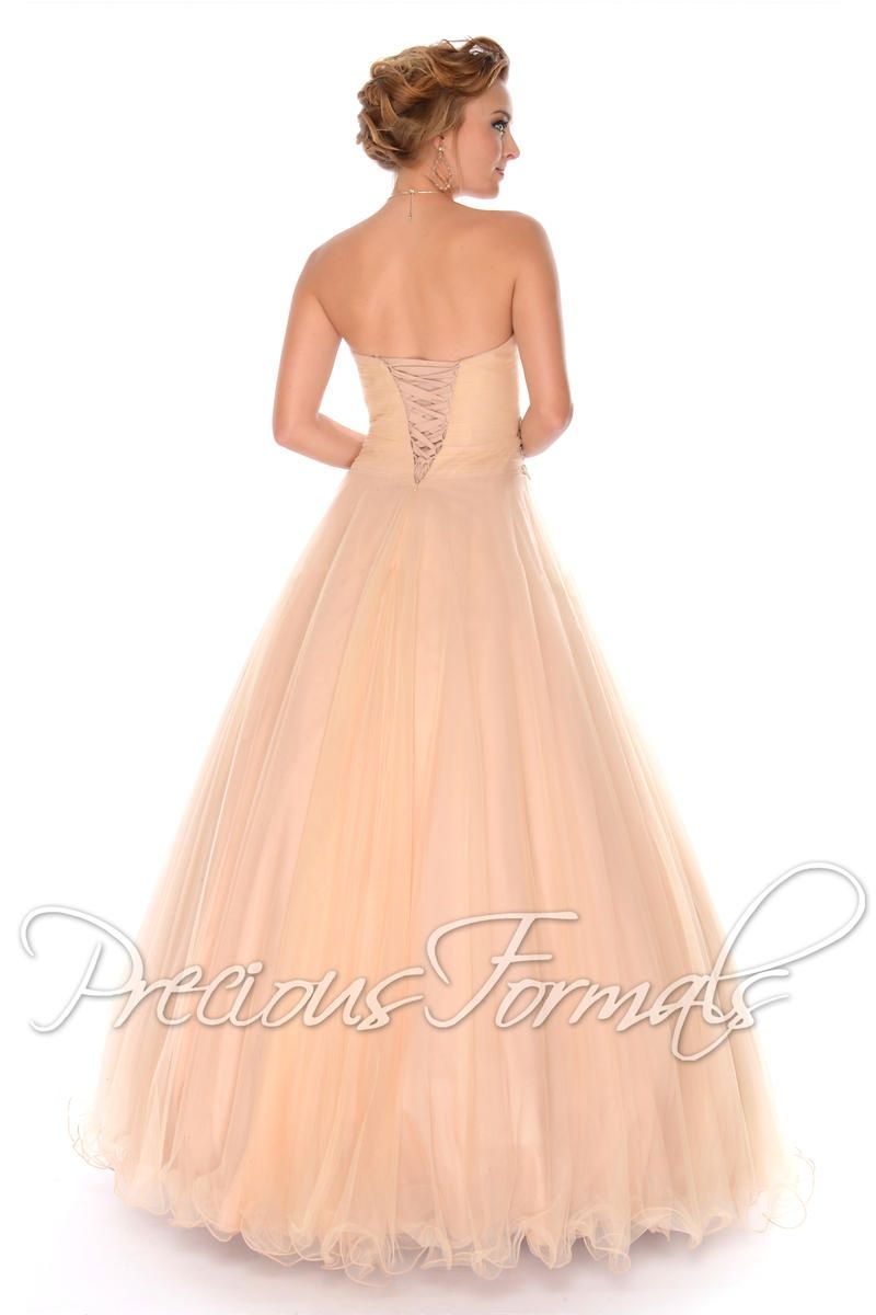 Style P10554 Precious Formals Size 6 Strapless Lace Nude Ball Gown on Queenly